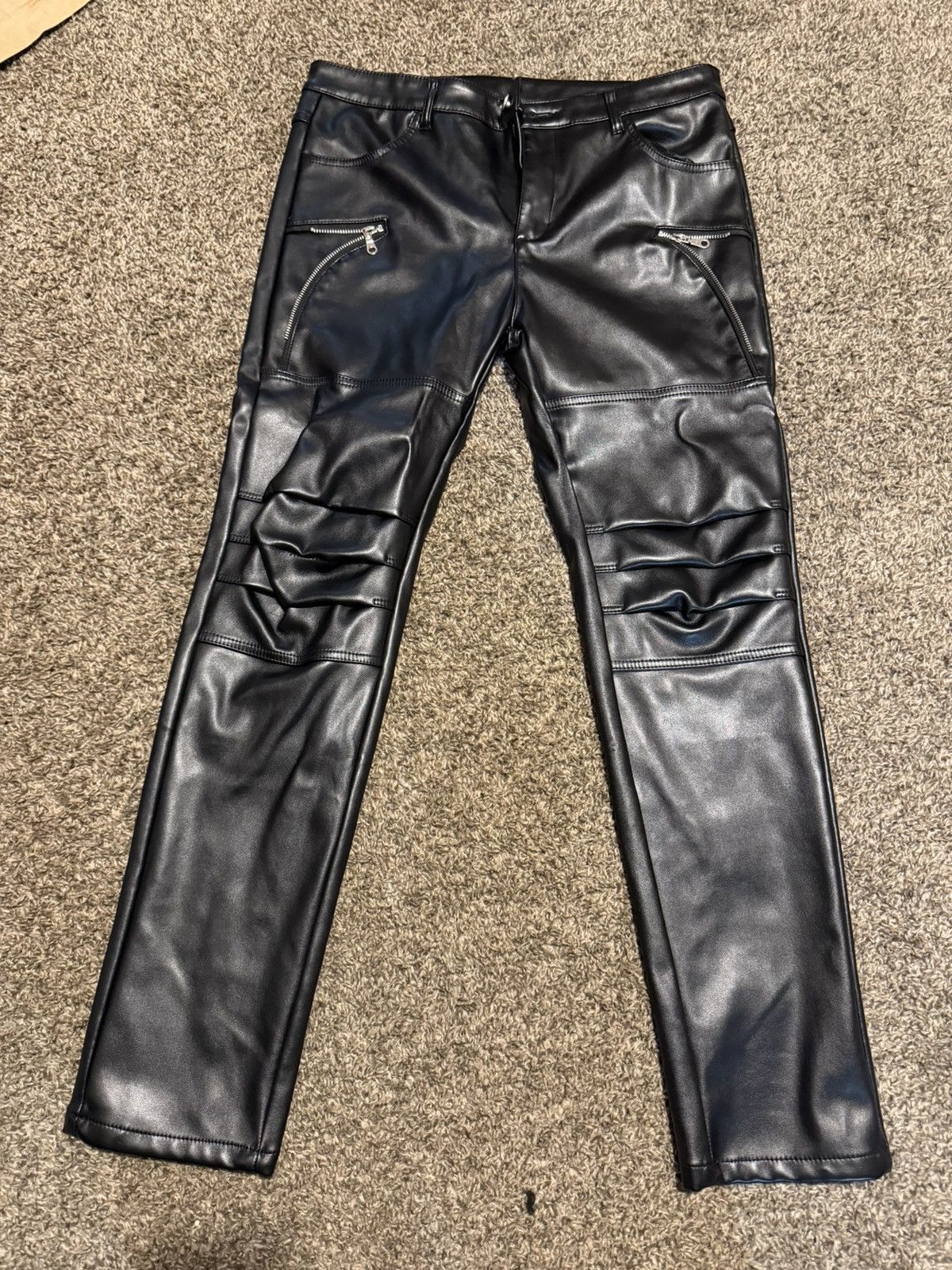 Other Black Faux Leather Biker Moto Pants Size US 34 / EU 50 - 1 Thumbnail
