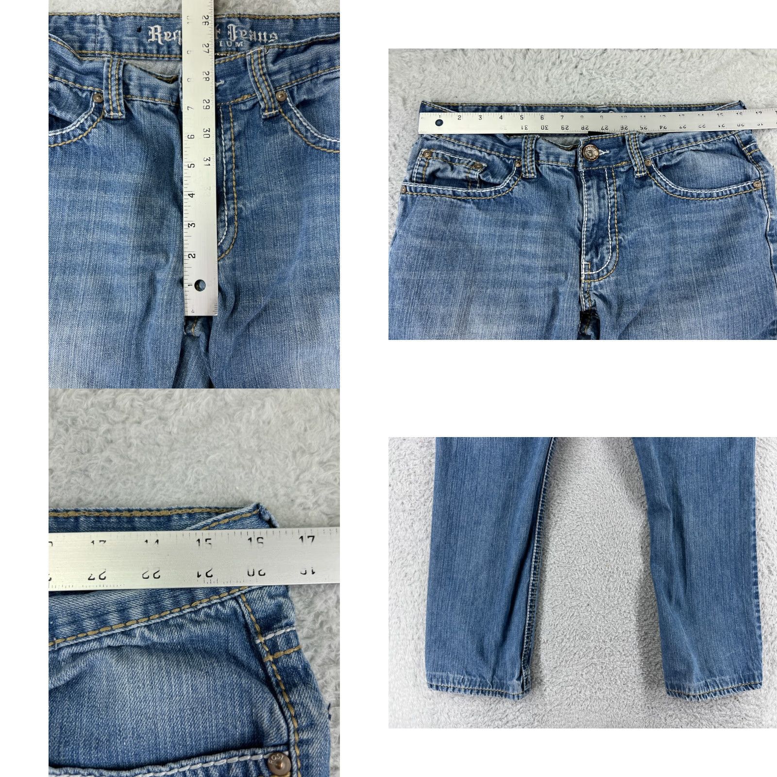 Vintage Request Jeans Jeans Womens 32 Blue Denim Straight Distressed Embroidered 31x26 Jeans Size 24" / US 00 / IT 34 - 9 Thumbnail