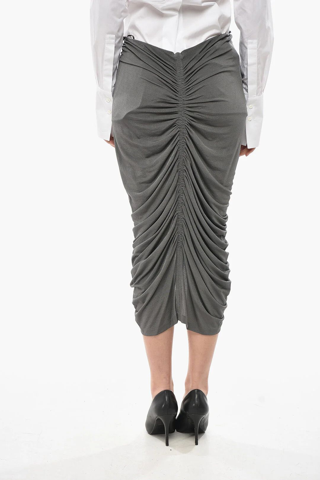 Givenchy og1mm0326 Draped Stretch Viscose Midi Skirt in Grey Size 32" / US 10 / IT 46 - 2 Thumbnail