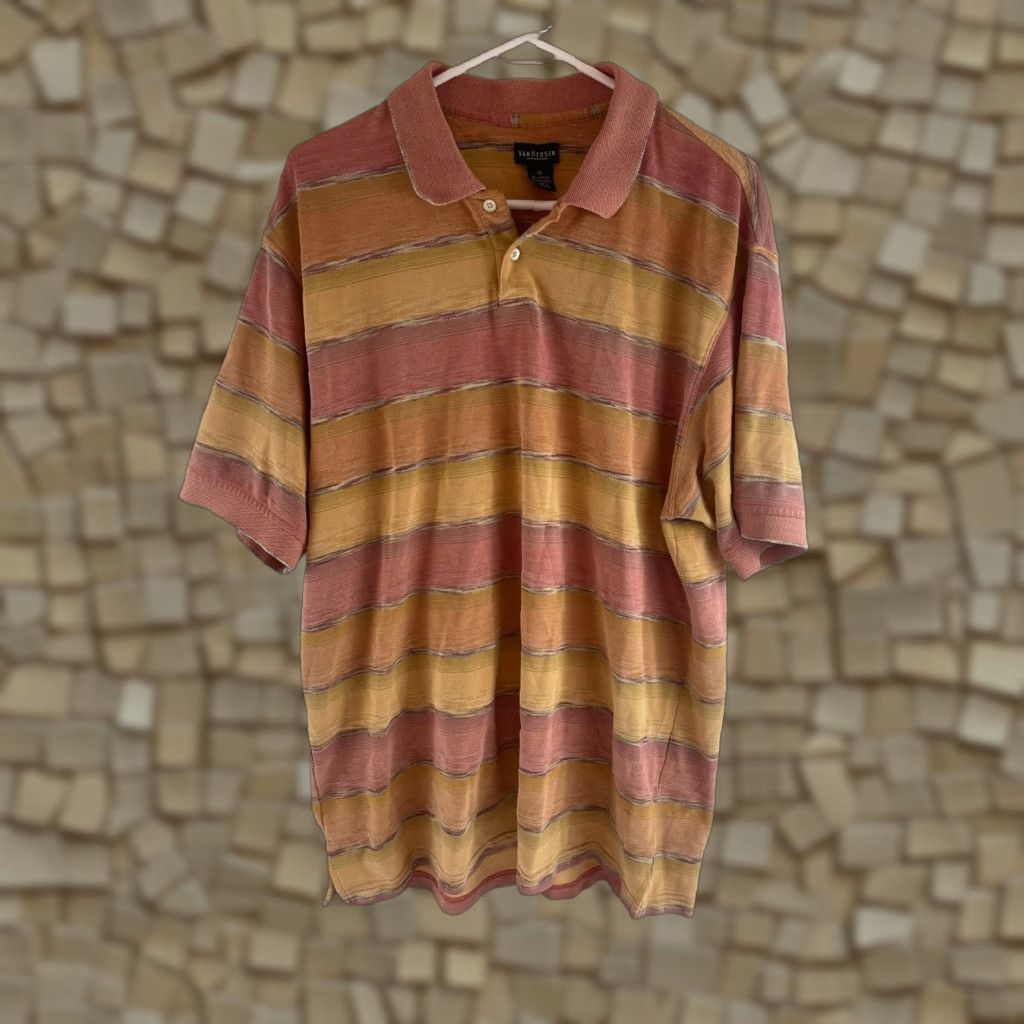 Van Heusen Van Heusen Polo Shirt Men XL Red & Tan Color Blocks Striped Short Sleeve Polo Shirt - Men’s Casual Golf Authentic Size US XL / EU 56 / 4 - 1 Thumbnail