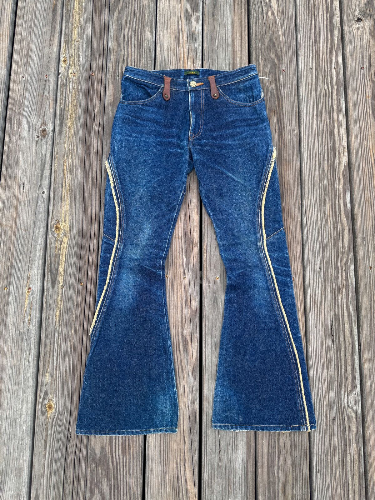 Obelisk 00s Obelisk Cow Leather Cut Off Flare Denim Pants | Grailed 