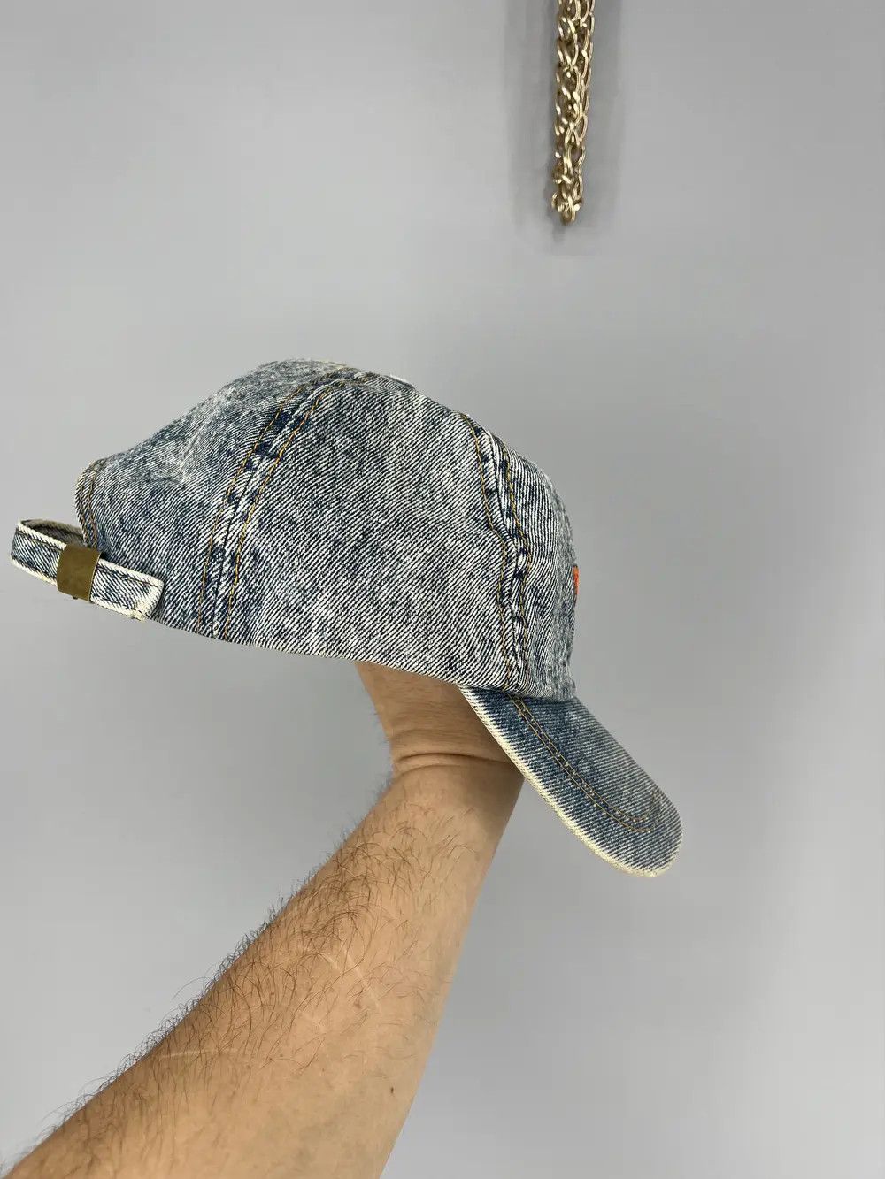 Levi's 80s Levis Denim Trucker Hat Leather Patch Strap Back Foam Size ONE SIZE - 3 Thumbnail