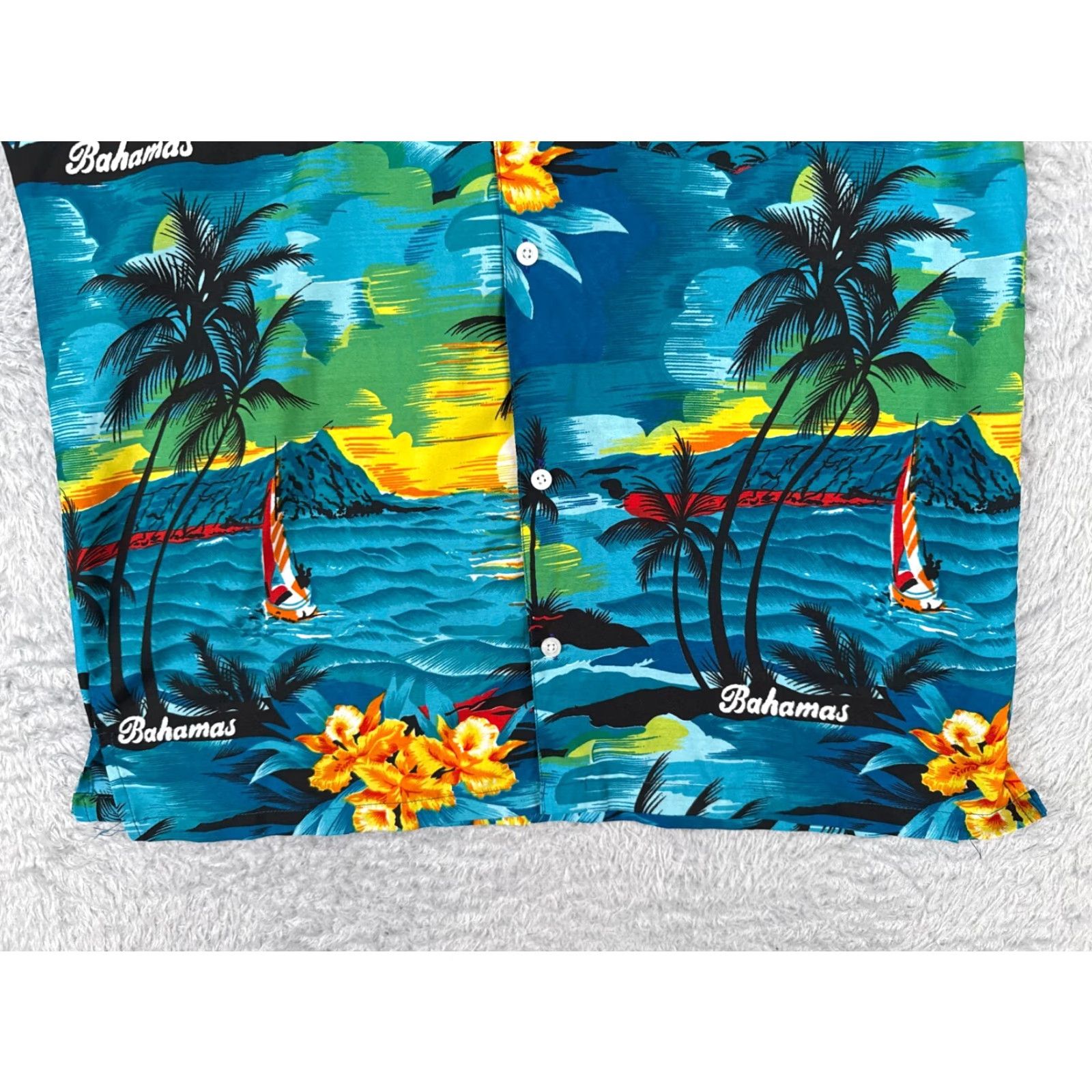Esprit American Esprit Shirt Men Small Blue Floral Palm Sailboat Polyester Hawaiian Button-Up Short Sleeve Mens Size US S / EU 44-46 / 1 - 5 Thumbnail