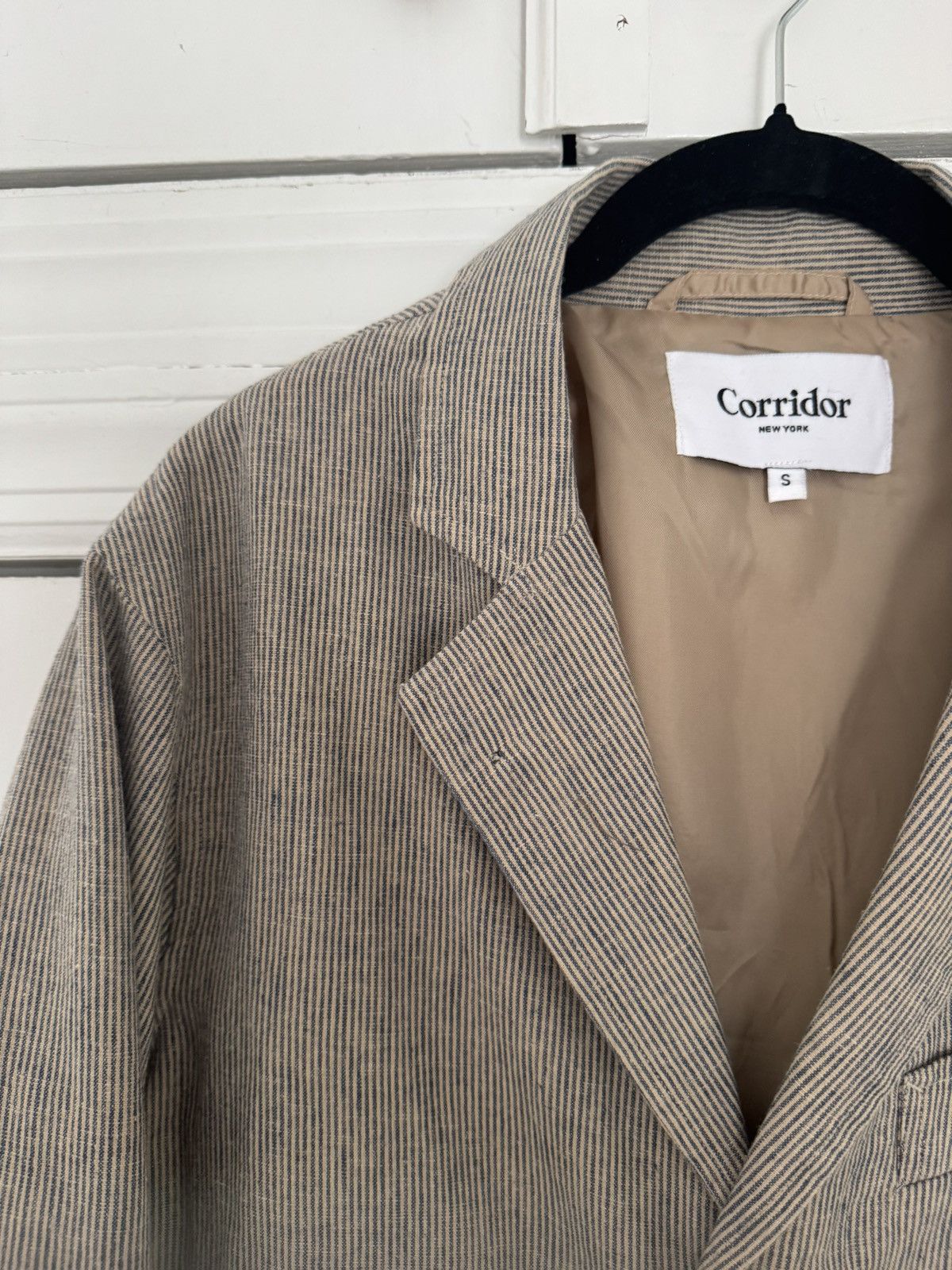 Corridor Corridor Small Natural Linen Ticking Stripe 3 Button Blazer Size 38R - 2 Thumbnail