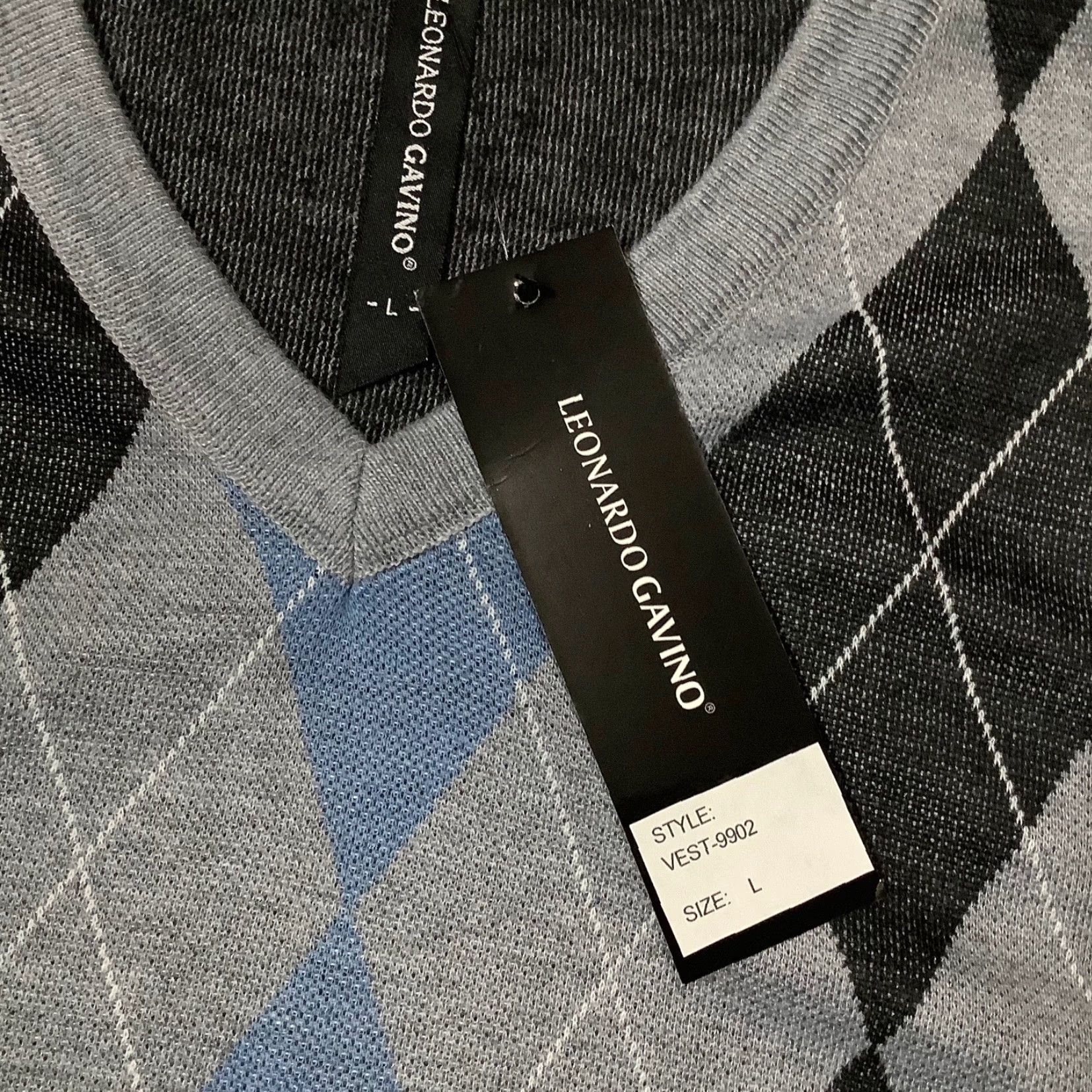 Vintage Leonardo Gavino Sweater Vest L Mens V-Neck Gray Blue Argyle Cotton Golf Size US L / EU 52-54 / 3 - 5 Thumbnail