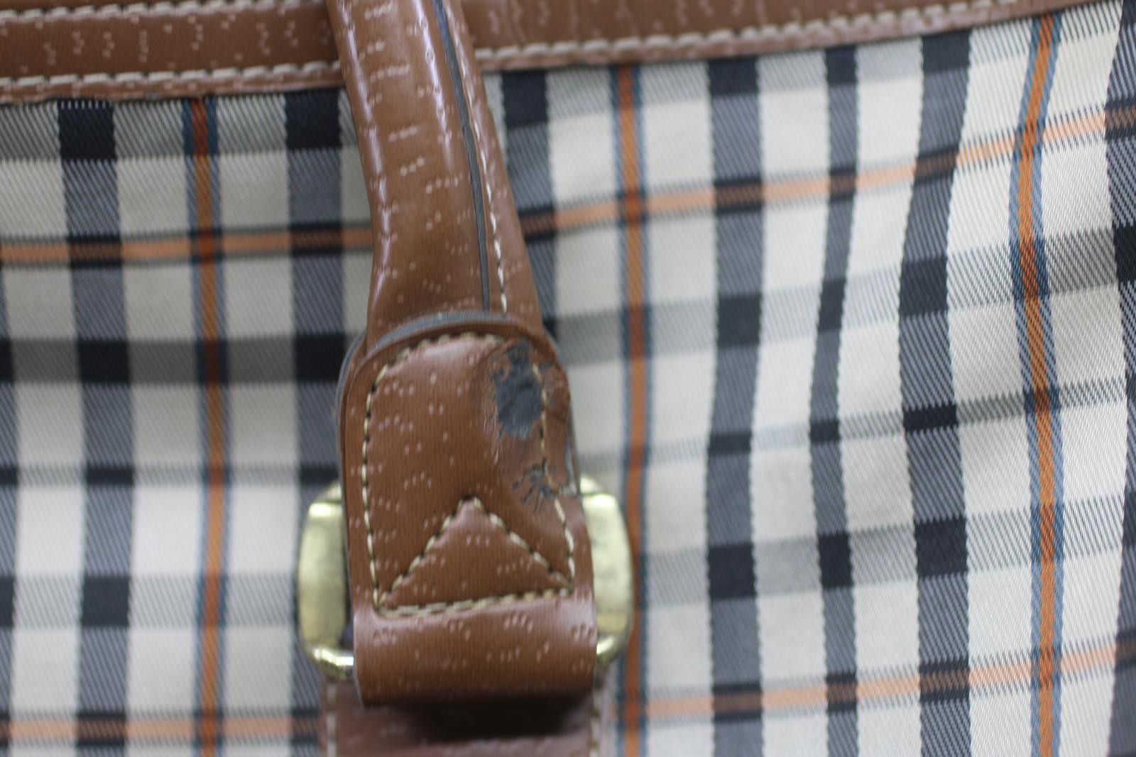 Other Vintage JAGUAR Plaid Duffle Bag Brown Leather Trim Travel Size ONE SIZE - 2 Thumbnail