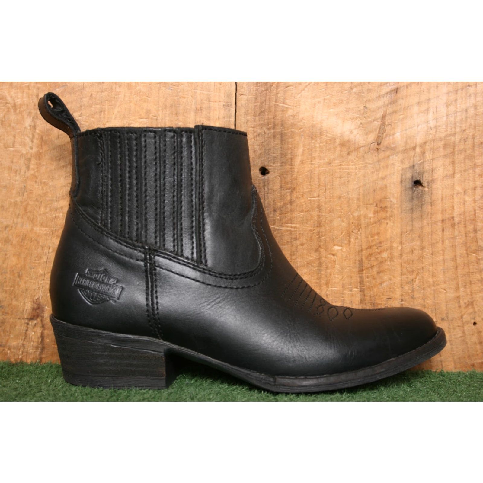 Harley Davidson HARLEY-DAVIDSON Curwood Black Leather 4.5" Short Western Boots Sz. 7M Womens Size 28" / US 6 / IT 42 - 2 Thumbnail