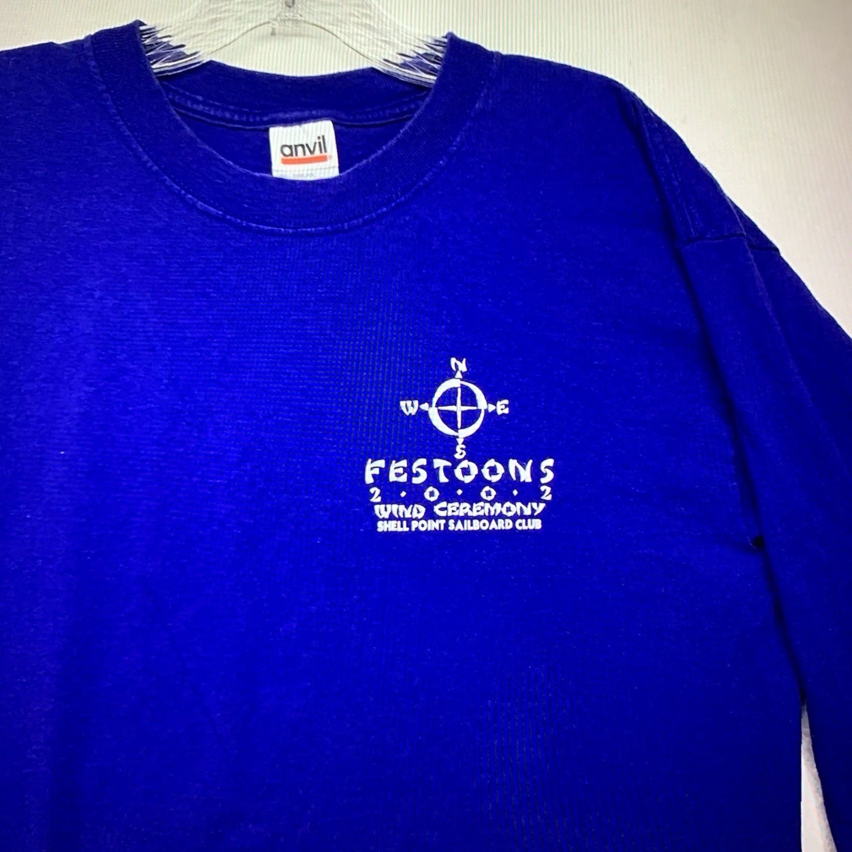 Anvil VINTAGE Surf T Shirt Men Large Blue 90s Eyeball Graphic Long Sleeve Crew Neck Limited Edition Florida Beach Shirt Mens L Size US L / EU 52-54 / 3 - 6 Thumbnail