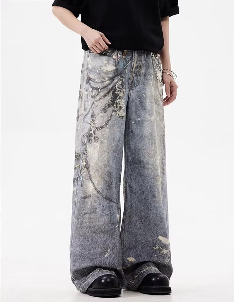 Japanese Brand × Jean Y2K 3D-Printed Chain Graphic Blue Baggy Jeans Size US 33 - 2 Thumbnail