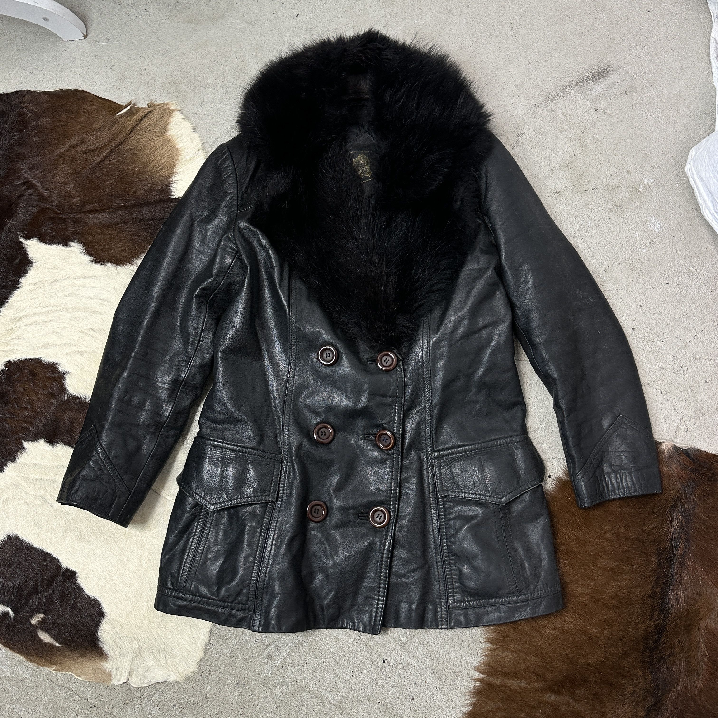 Vintage Vintage Biker Double-Breasted Real Fur Leather Coat 00s Size M / US 6-8 / IT 42-44 - 2 Thumbnail