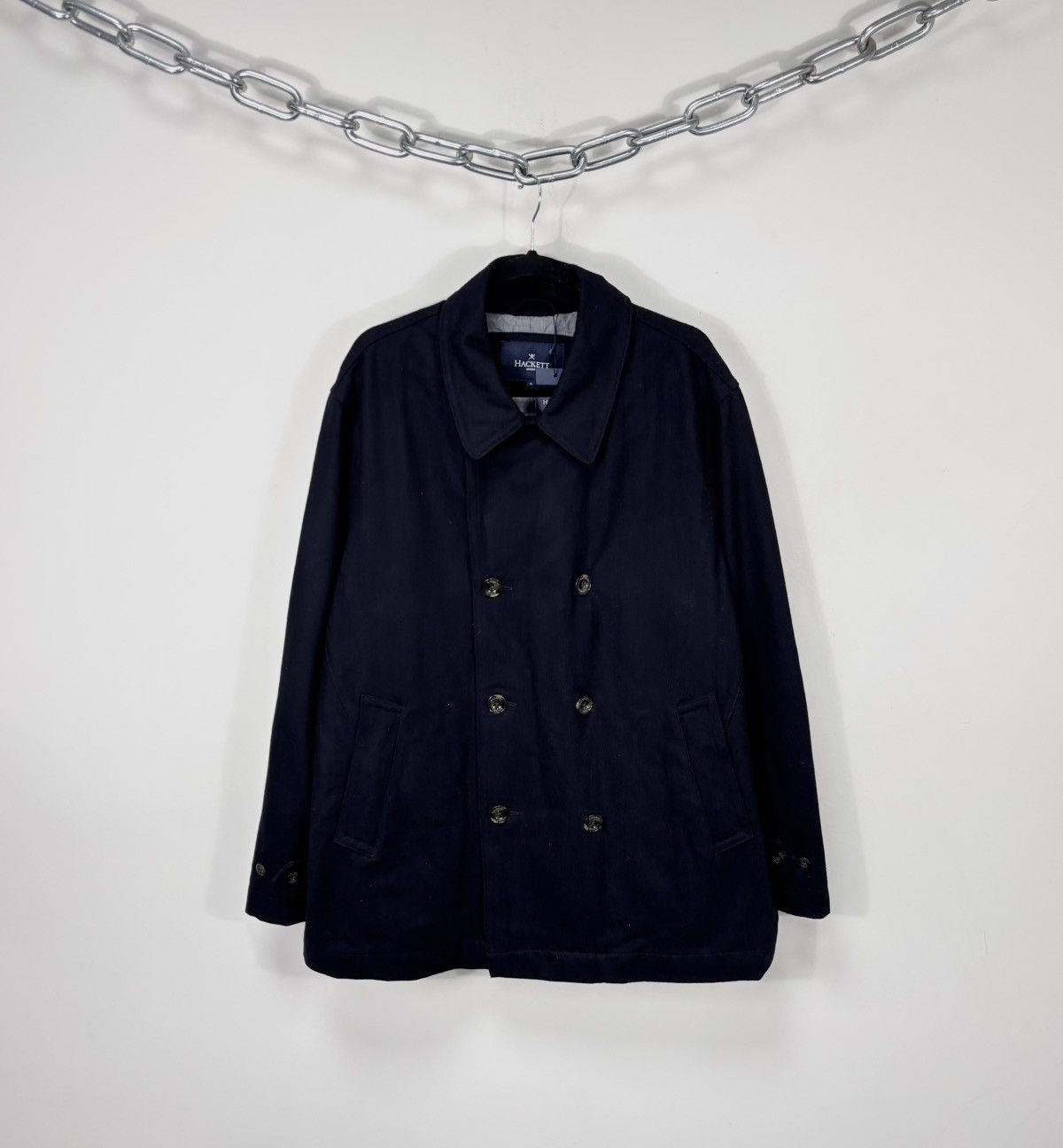 Hackett Hackett London NWT Men’s Navy Blue Double Breasted Wool Coat Size US XL / EU 56 / 4 - 1 Thumbnail