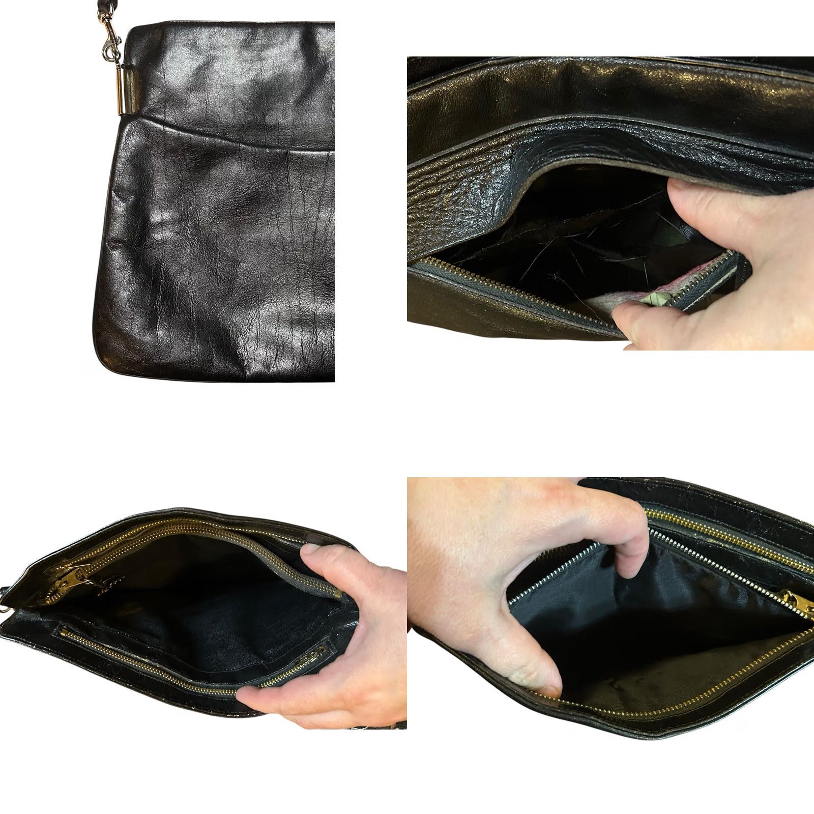 Vintage Lisette Black Leather Purse Shoulder Handbag Womens Damaged Front Pocket Clamp Metal Read Description Bag Charm Size ONE SIZE - 10 Thumbnail