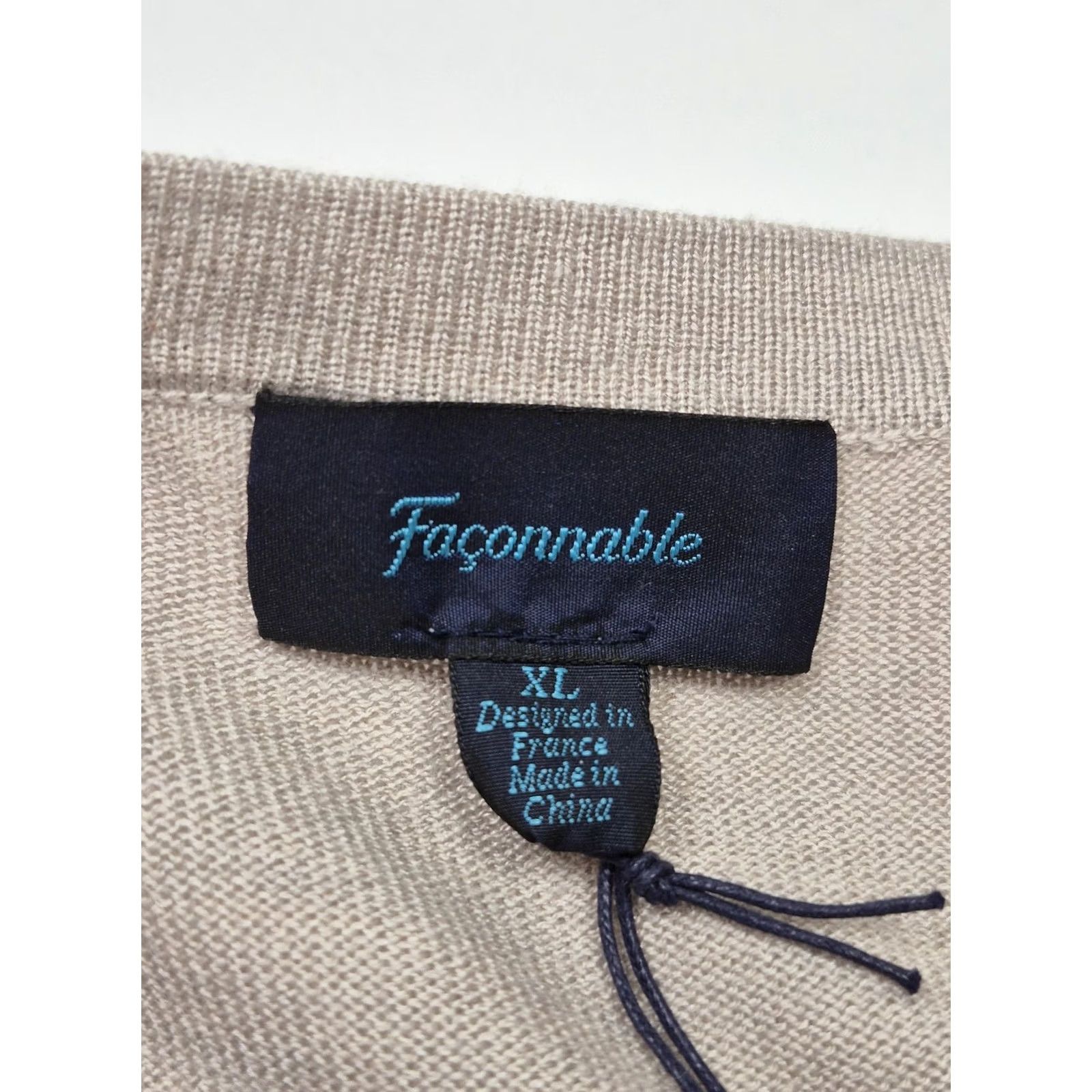 Faconnable Faconnable Sweater Mens XL Beige Silk Cotton Cashmere V-Neck Knit Pullover Size US XL / EU 56 / 4 - 4 Thumbnail