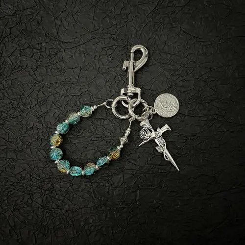 Jewelry 590Silver Beaded Keychain with Rose and Dagger Charms Size ONE SIZE - 3 Thumbnail