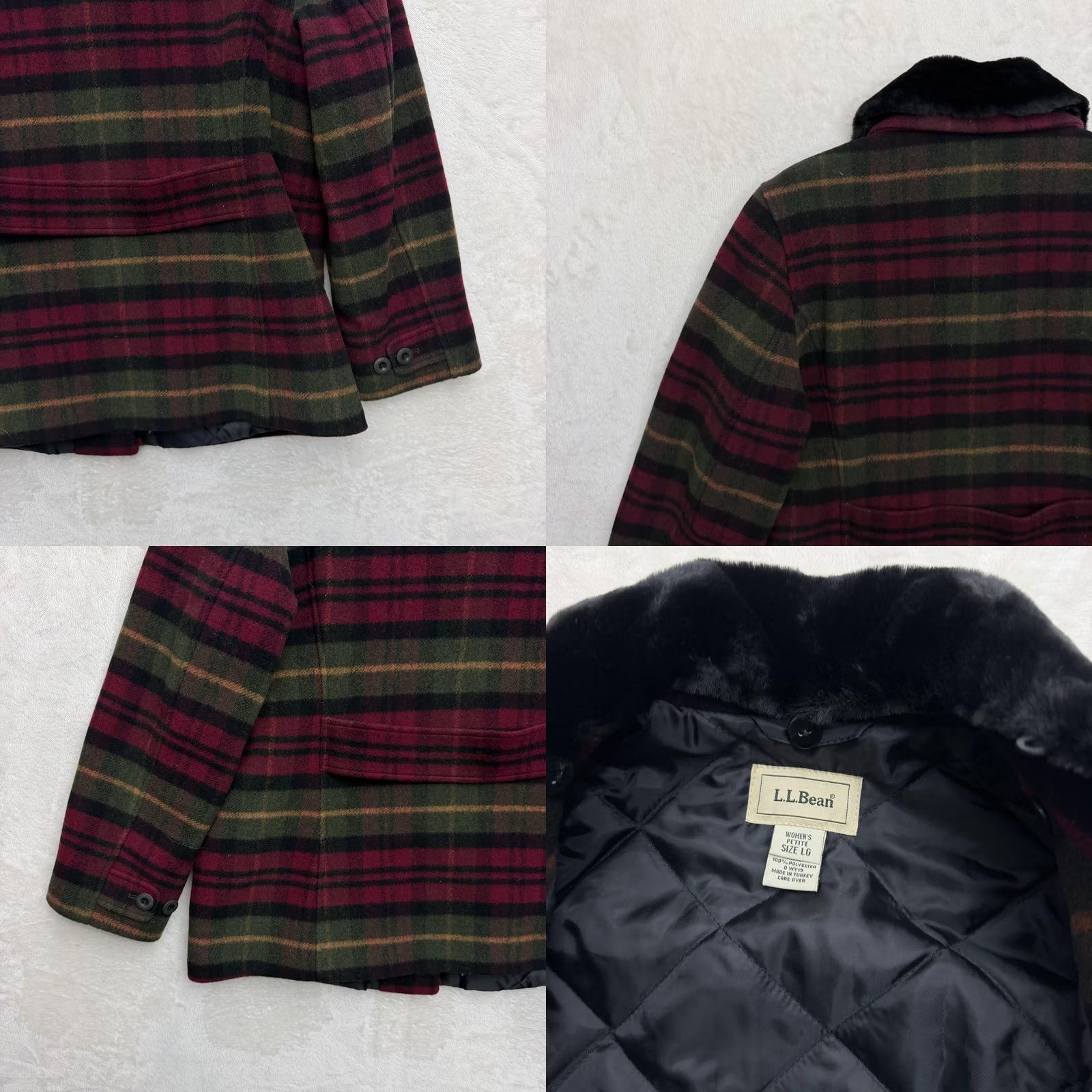 Vintage VINTAGE LL Bean Coat Jacket Womens Large Petite Plaid Faux Fur Collar Quilted Lined Size L / US 10 / IT 46 - 9 Thumbnail