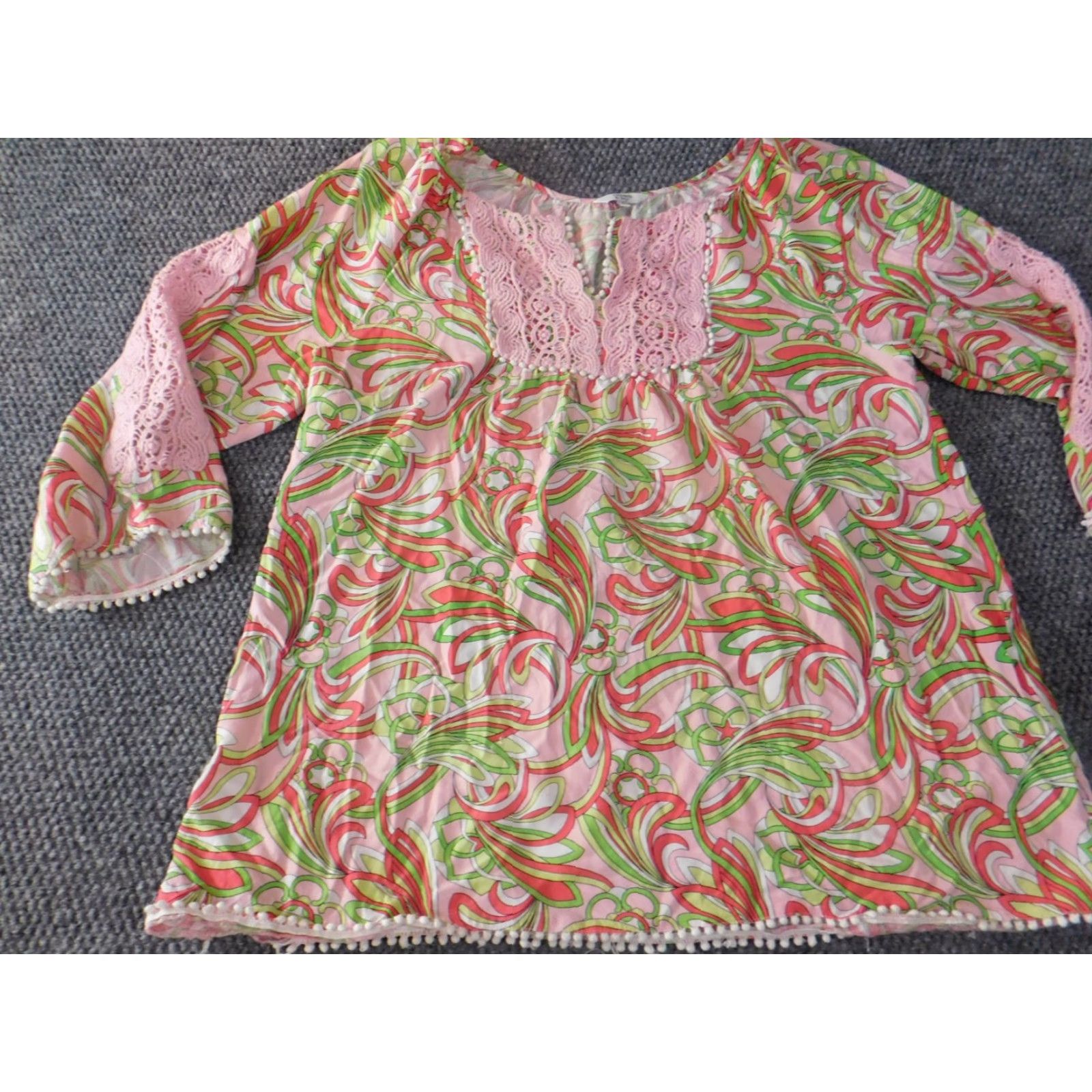Vintage Crown & Ivy Blouse Women L Green Floral Knit Rayon Round Neck Pullover Casual Long Sleeve Classic Stretch Ladies Size L / US 10 / IT 46 - 3 Thumbnail