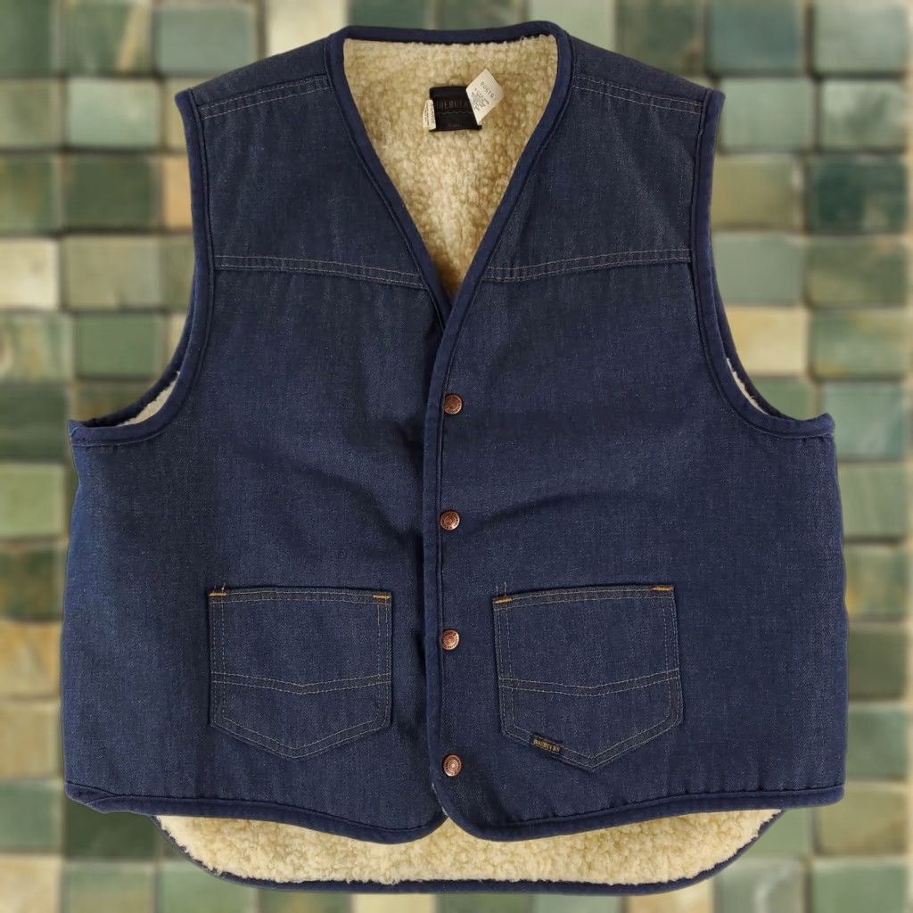 Sears VINTAGE Sears Roebucks VTG 70s Sherpa Denim Vest Made USA Blue Mens XL Size US XL / EU 56 / 4 - 1 Thumbnail