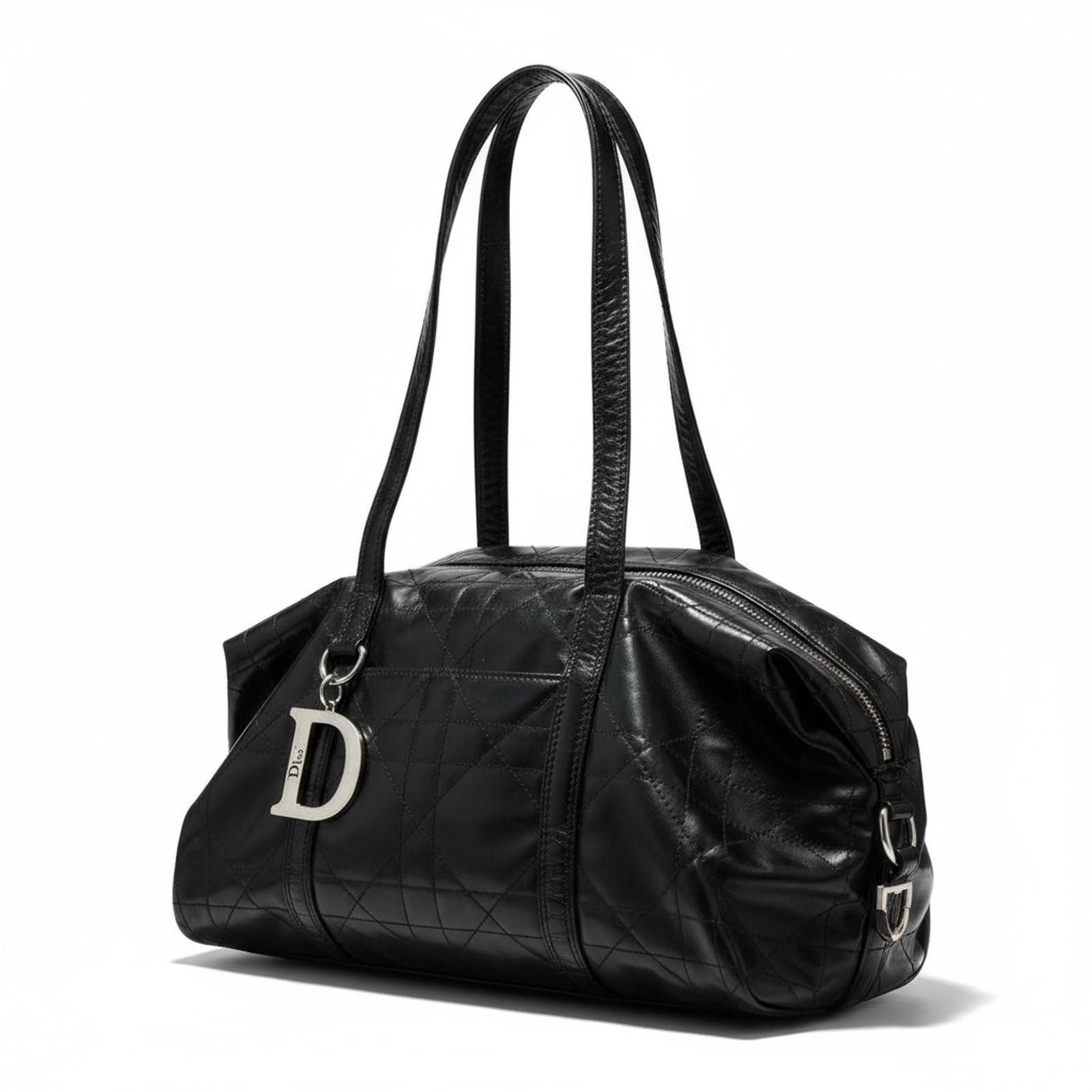 Dior Dior - Black Quilted Leather Handbag Silver 'D' Charm Size ONE SIZE - 1 Thumbnail