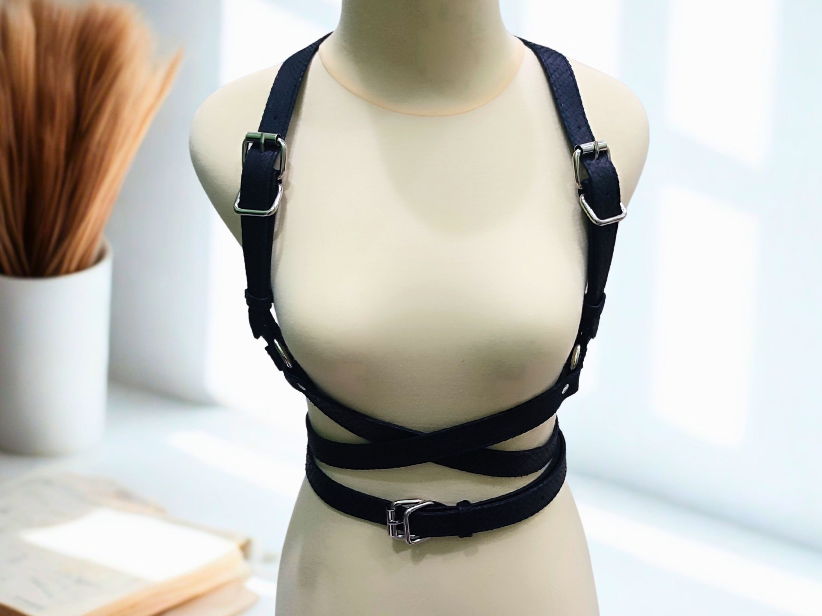 Handmade Snakeskin Leather Harness with Double Round Body Belt Strap Size ONE SIZE - 1 Thumbnail