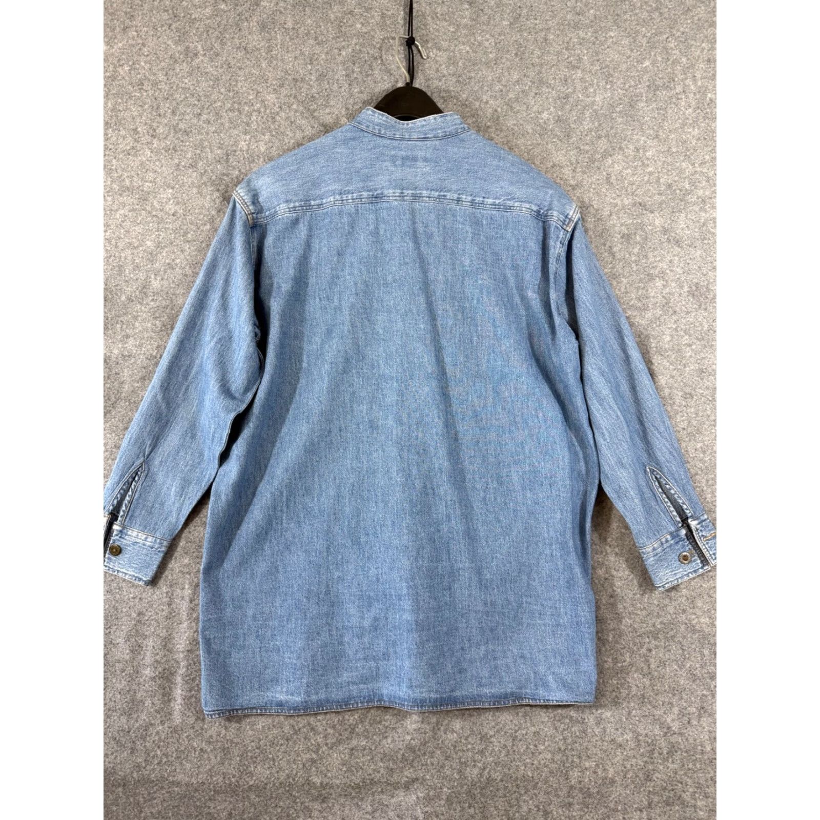 Denime VINTAGE Ruff Hewn Western Shirt Womens M Blue Denim Banded Collar Metal Buttons Long Sleeve Casual Shirt Mens Womens Boys Girls Size M / US 6-8 / IT 42-44 - 7 Thumbnail