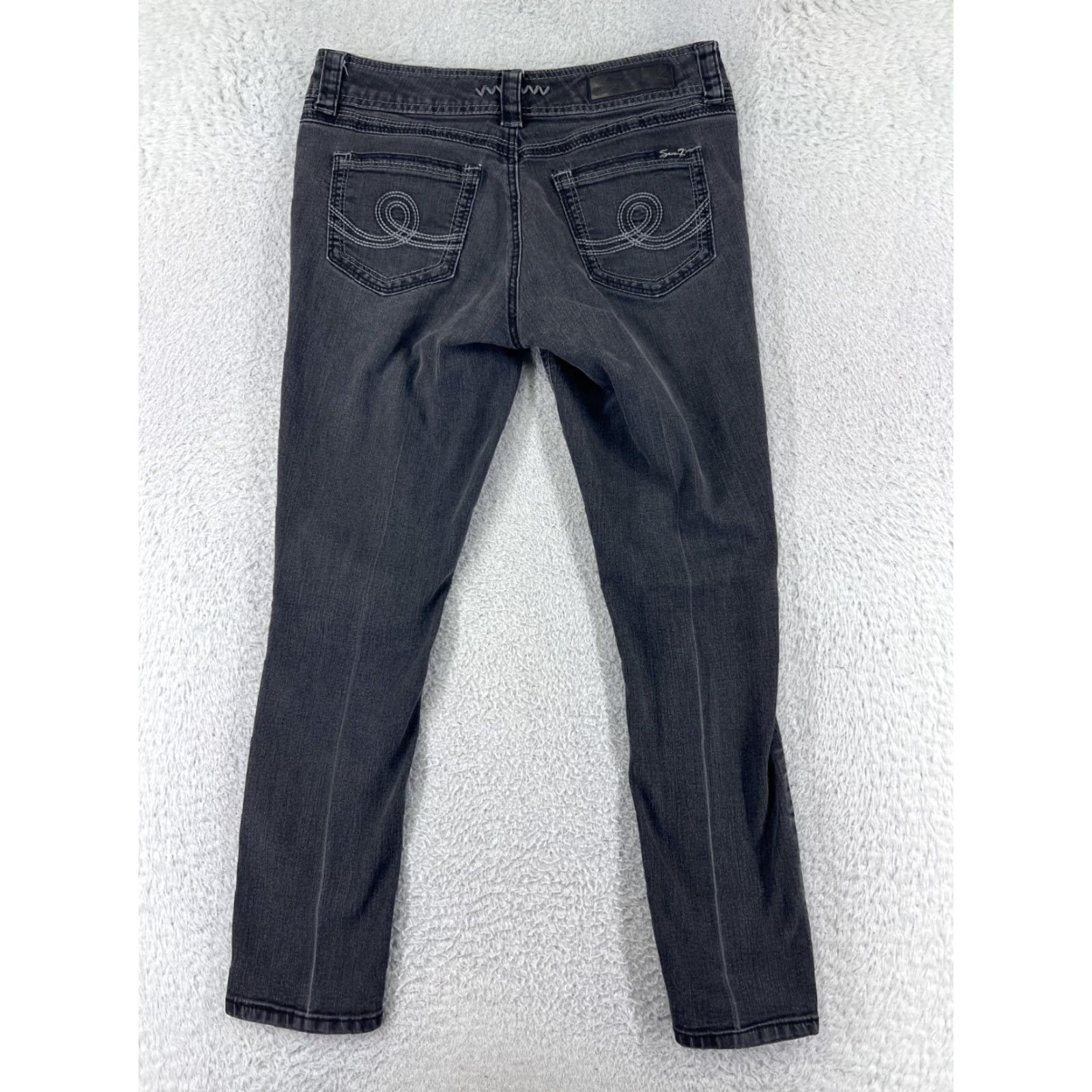 Vintage Seven7 Women's Black Denim Skinny Jeans Adult Size 8 Mid Rise Embroidered Cotton Blend 2010s Size 30" / US 8 / IT 44 - 2 Thumbnail