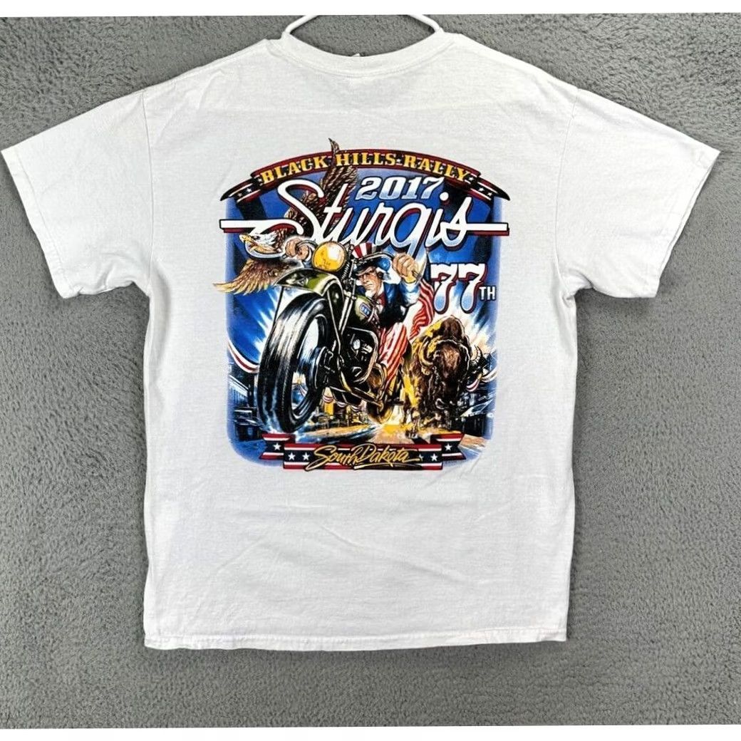 Gildan Gildan T-Shirt Mens Large White Ultra Cotton Black Hills Rally 2017 Tee Short Sleeve Crew Neck Breathable Easy Care Solid Vintage No Size US L / EU 52-54 / 3 - 2 Thumbnail