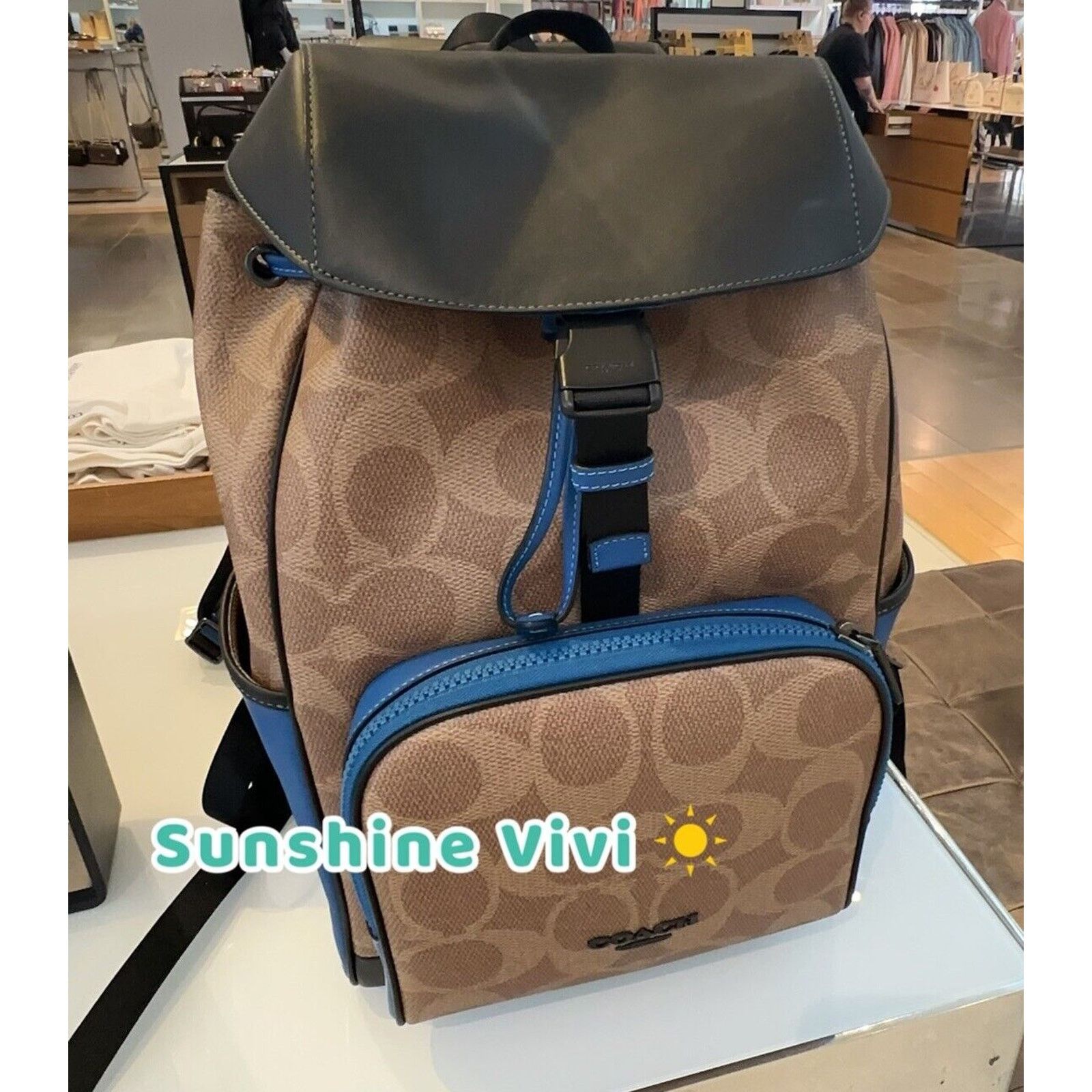 Coach NWT COACH CY775 Racer Backpack Canvas & Leather Tan/Blue Size ONE SIZE - 1 Thumbnail