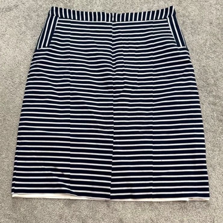 Vintage Margaret M Skirt Knee Length Pencil Womens Large Navy White Striped Work Casual Size 36" / US 14 / IT 50 - 2 Thumbnail