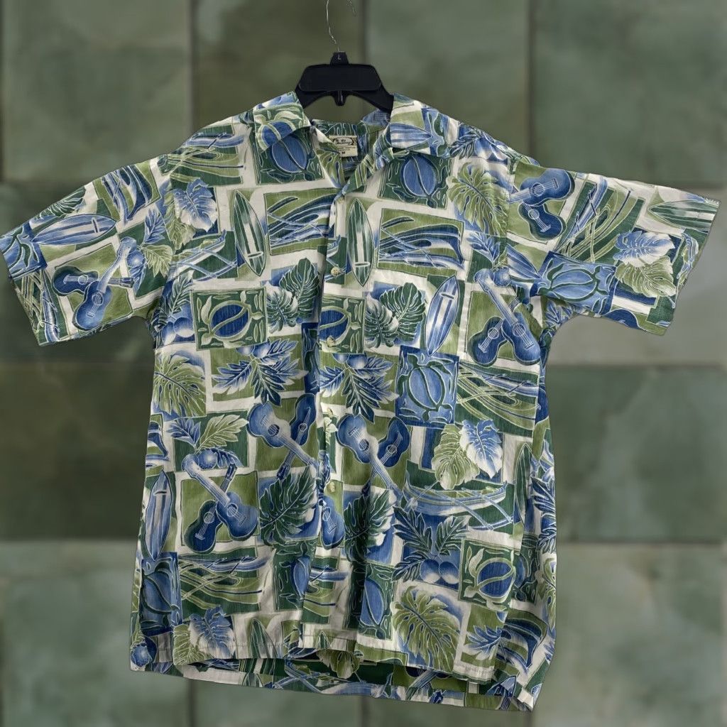 Vivobarefoot VINTAGE Go Barefoot Shirt Mens Button Front Hawaiian Shirt Cotton Surf Guitars Size US M / EU 48-50 / 2 - 1 Thumbnail