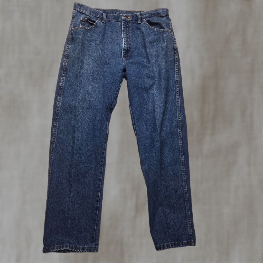 Vintage Rustler Jeans - Denim Regular Fit Zip Up Straight Leg 36x30 Kid/Adult? Actually Adult Men's Regular - Blue 36 x 30 - Cowboy Western Pants Size US 36 / EU 52 - 1 Thumbnail