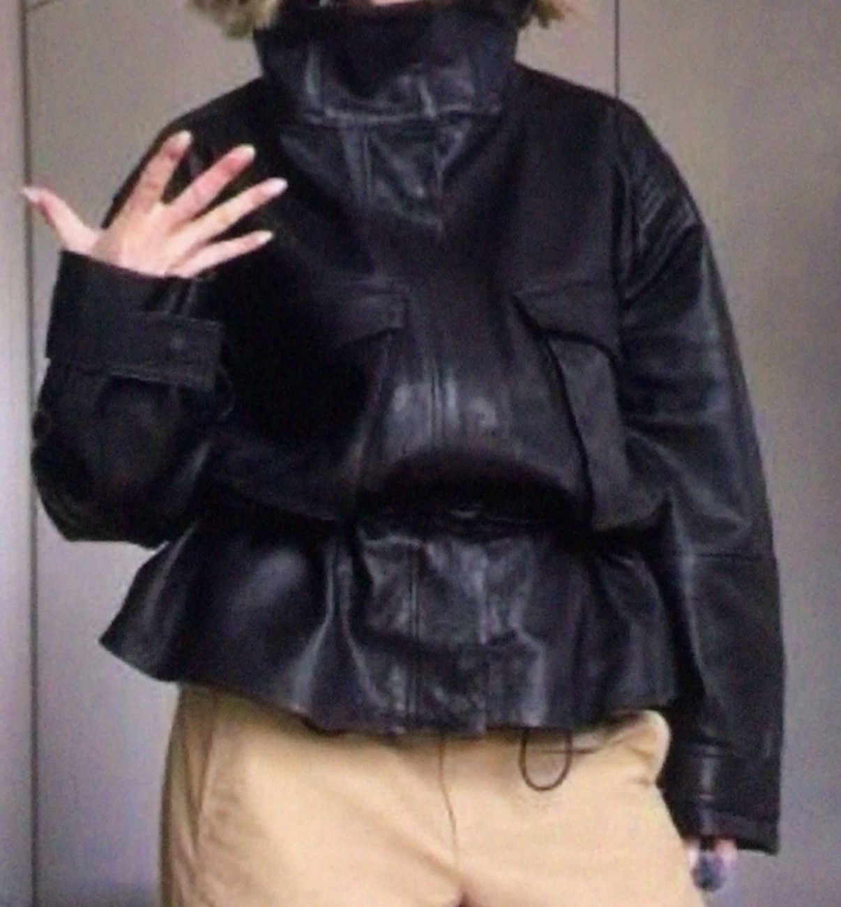 H&M H&M Studio Collection sz XL Black Peplum leather jacket Size XL / US 12-14 / IT 48-50 - 10 Thumbnail