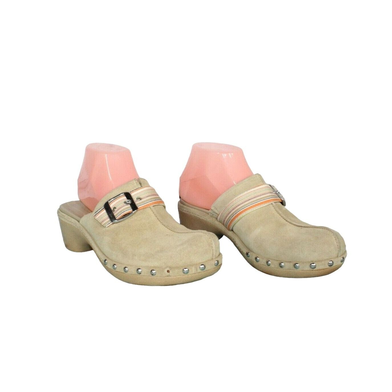 Ecco × Leather Ecco Women's Tan Suede Leather Strap Studded Mule Clogs Size US 7.5 / IT 37.5 - 4 Thumbnail