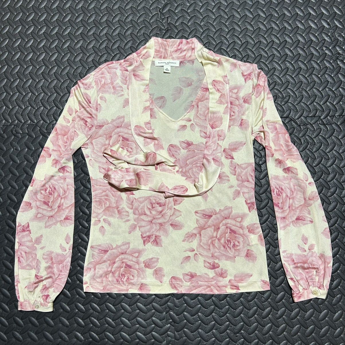 Banana Republic Vintage Banana Republic Silk Tie Neck Blouse Floral Small Size S / US 4 / IT 40 - 1 Thumbnail