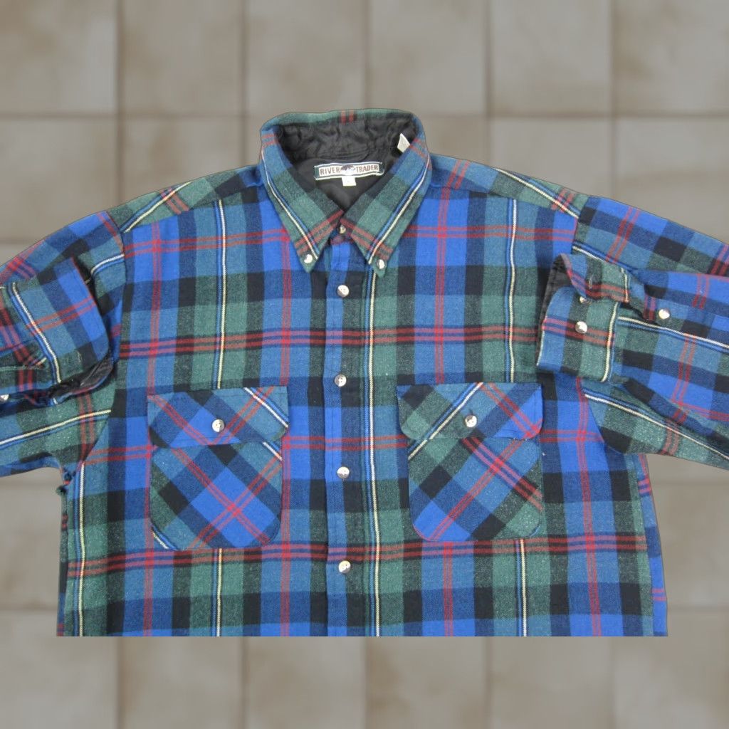 Vintage VINTAGE River Trader Shirt Mens Medium Blue Plaid Flannel Quilted Western Size US M / EU 48-50 / 2 - 1 Thumbnail