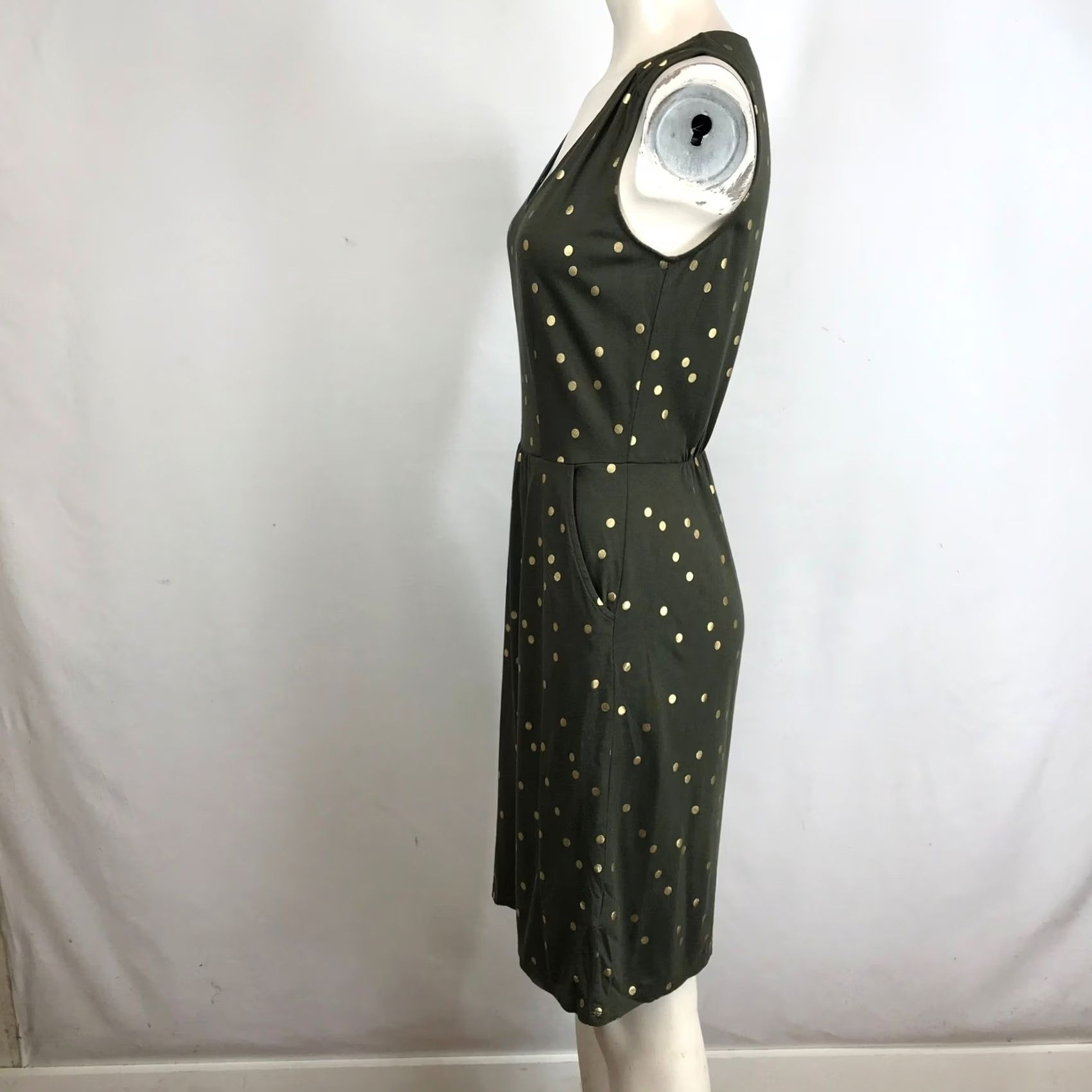 Boden Boden Polka Dot V Neck Sleeveless Dress Size 4 Gold Green Size S / US 4 / IT 40 - 6 Thumbnail