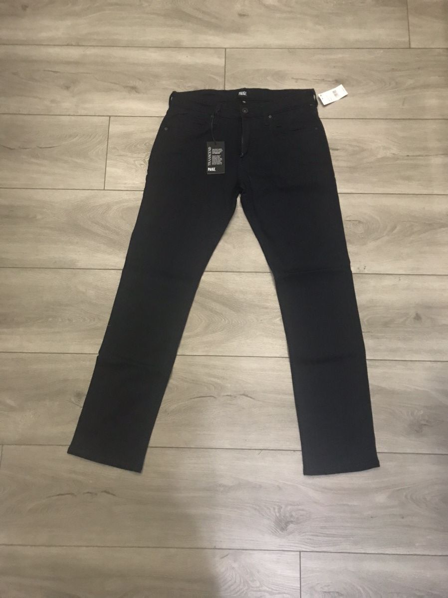 image of Dark Blue Paige Soft Denim Slim Fit Pants Size 32 in Black Blue, Men's