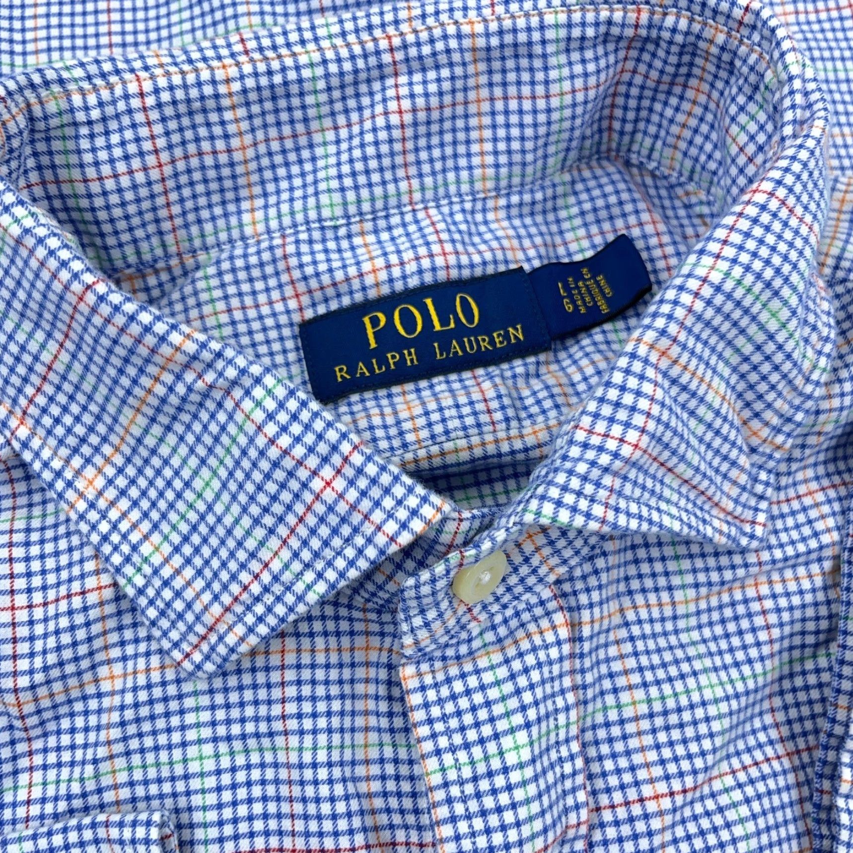 Polo Ralph Lauren Polo Ralph Lauren Shirt Men Large Blue Button Up Dress Glen Plaid Cotton Size 42R - 3 Thumbnail