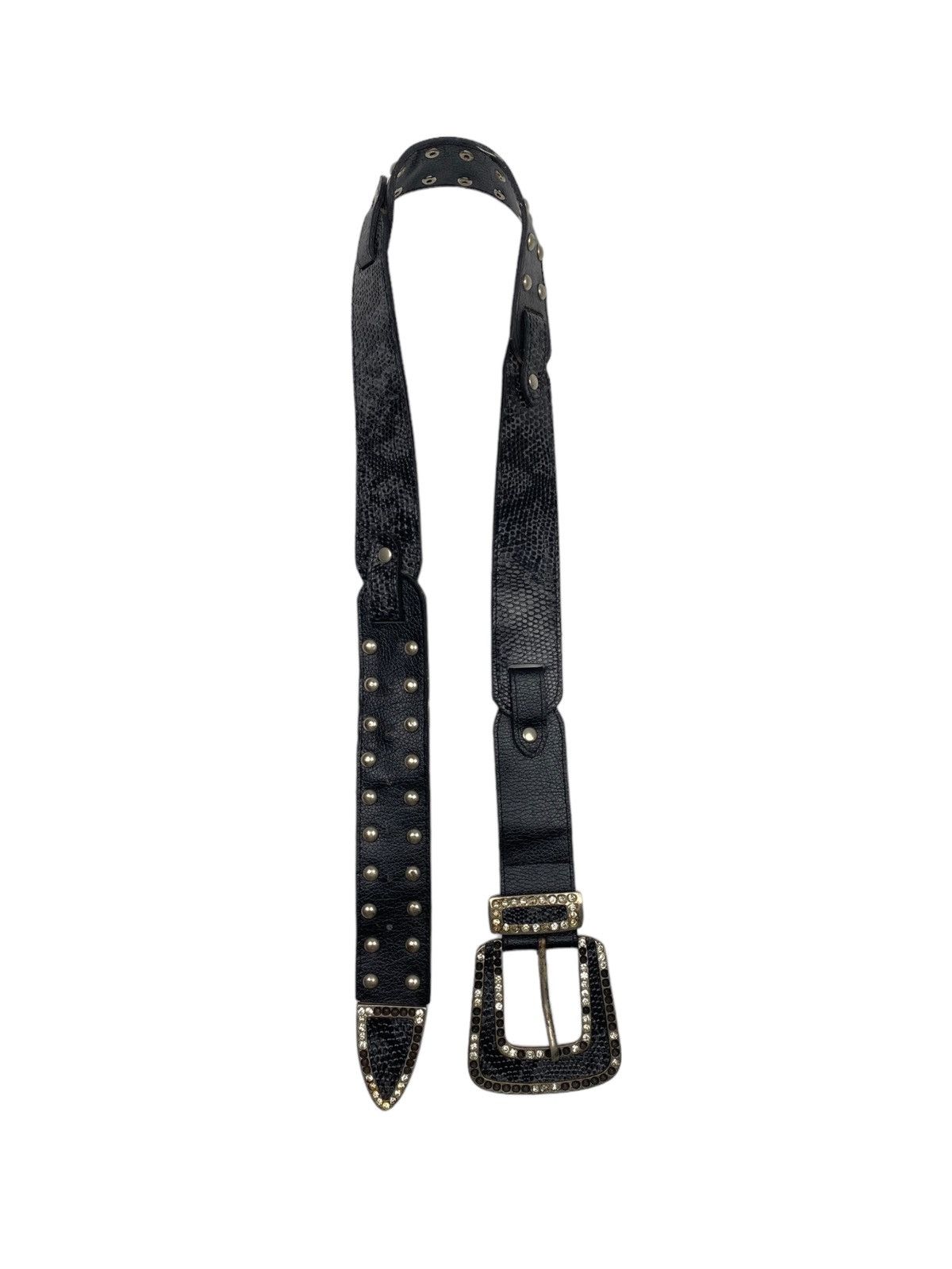 Japanese Brand × Vintage Black Crystal Studded Snakeskin leather belt Size ONE SIZE - 1 Thumbnail