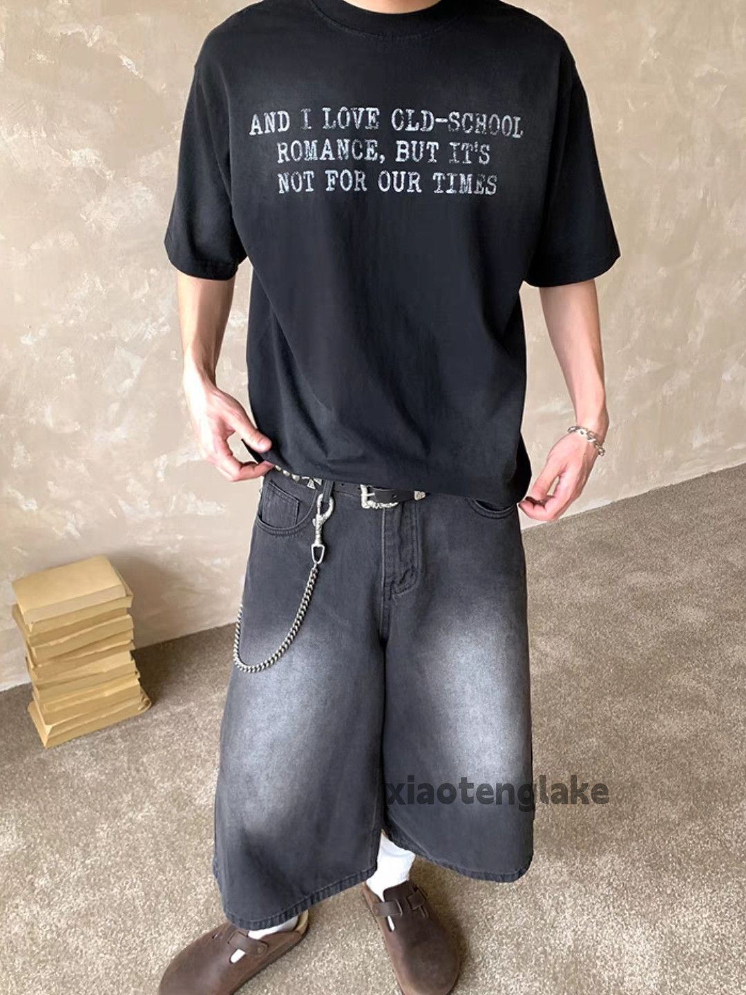 Designer Unisex washed faded loose baggy skate workwear shorts Size US 31 - 7 Thumbnail