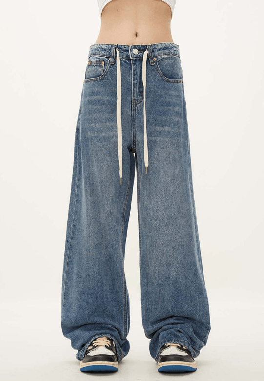 Japanese Brand American retro high waist drawstring straight jeans Size US 32 / EU 48 - 4 Thumbnail