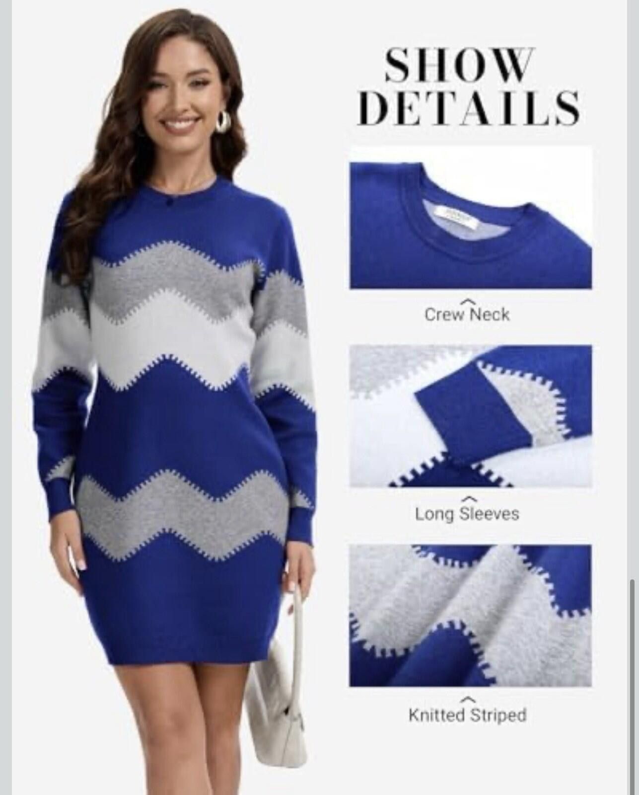 The Unbranded Brand Women Blue White And Gray Soft Pullover Sweater Dress Size L Size L / US 10 / IT 46 - 2 Thumbnail