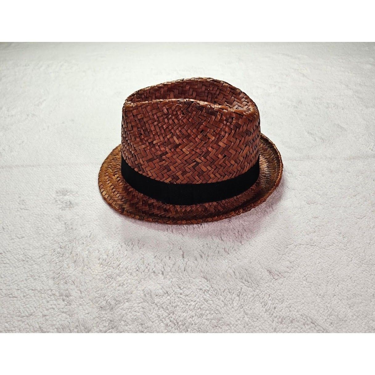 H&M H&M Mens Straw Fedora Hat Brown Woven Sun Hat Black Band Size ONE SIZE - 5 Thumbnail