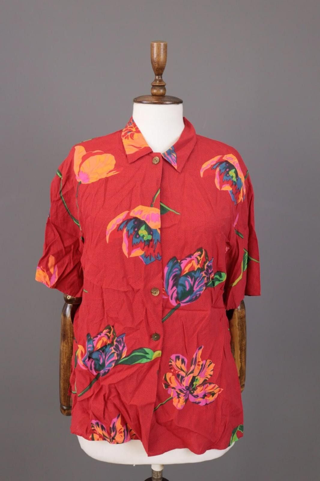 Christian Dior Monsieur Mondi The Company Red Floral Short Sleeve Blouse Shirt Size M / US 6-8 / IT 42-44 - 1 Thumbnail