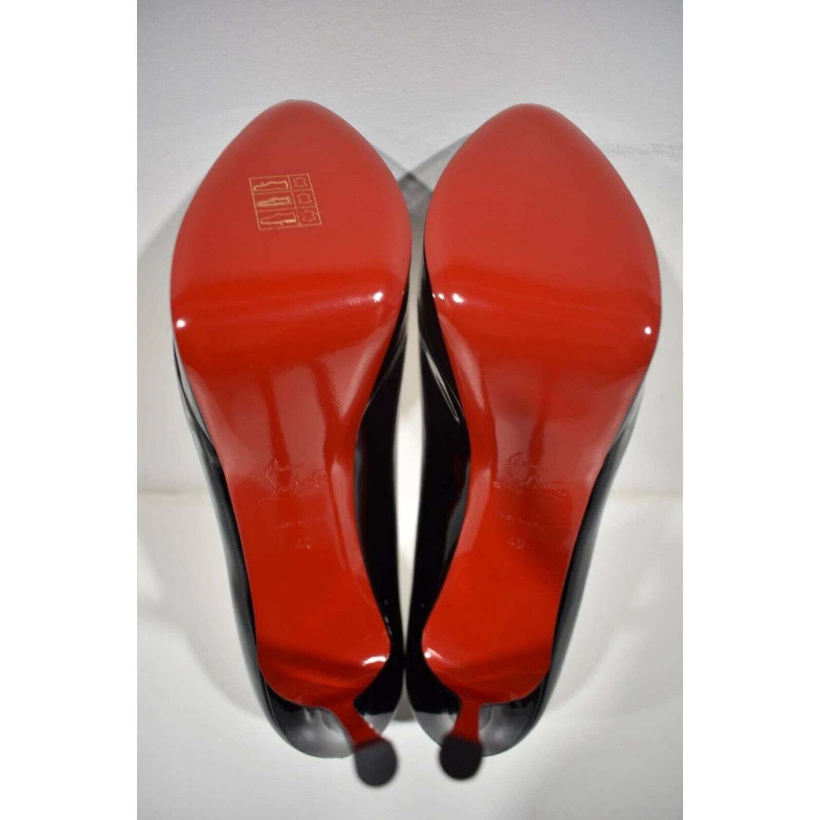 Christian Louboutin Fetish Peep 130 Black Patent Platform Sandal Heel Pump 40 Size US 10 / IT 40 - 10 Thumbnail