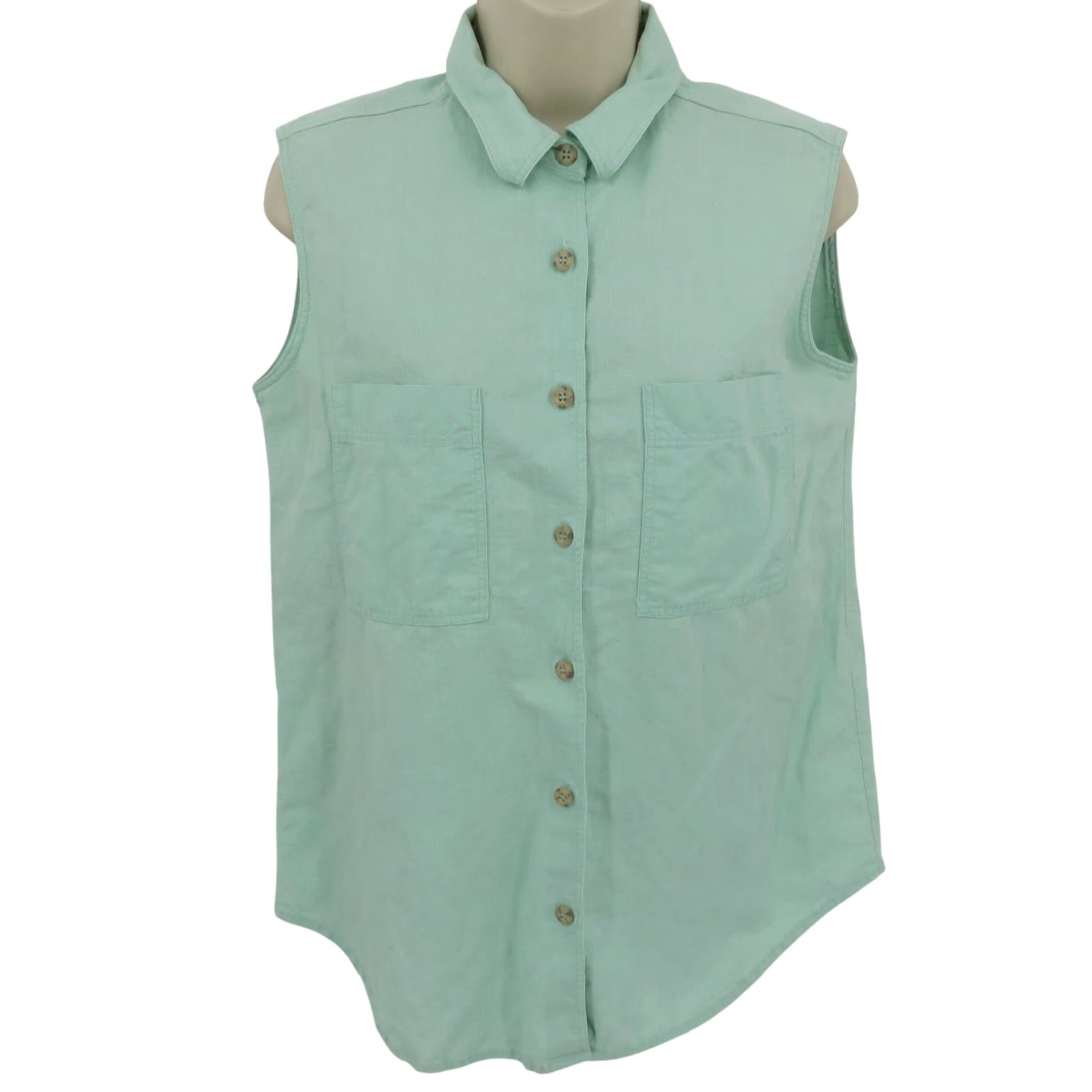 Vintage VINTAGE Giorgio Sant Angelo Women Medium Linen Cotton Green Collared Sleeveless Shirt Size M / US 6-8 / IT 42-44 - 2 Thumbnail