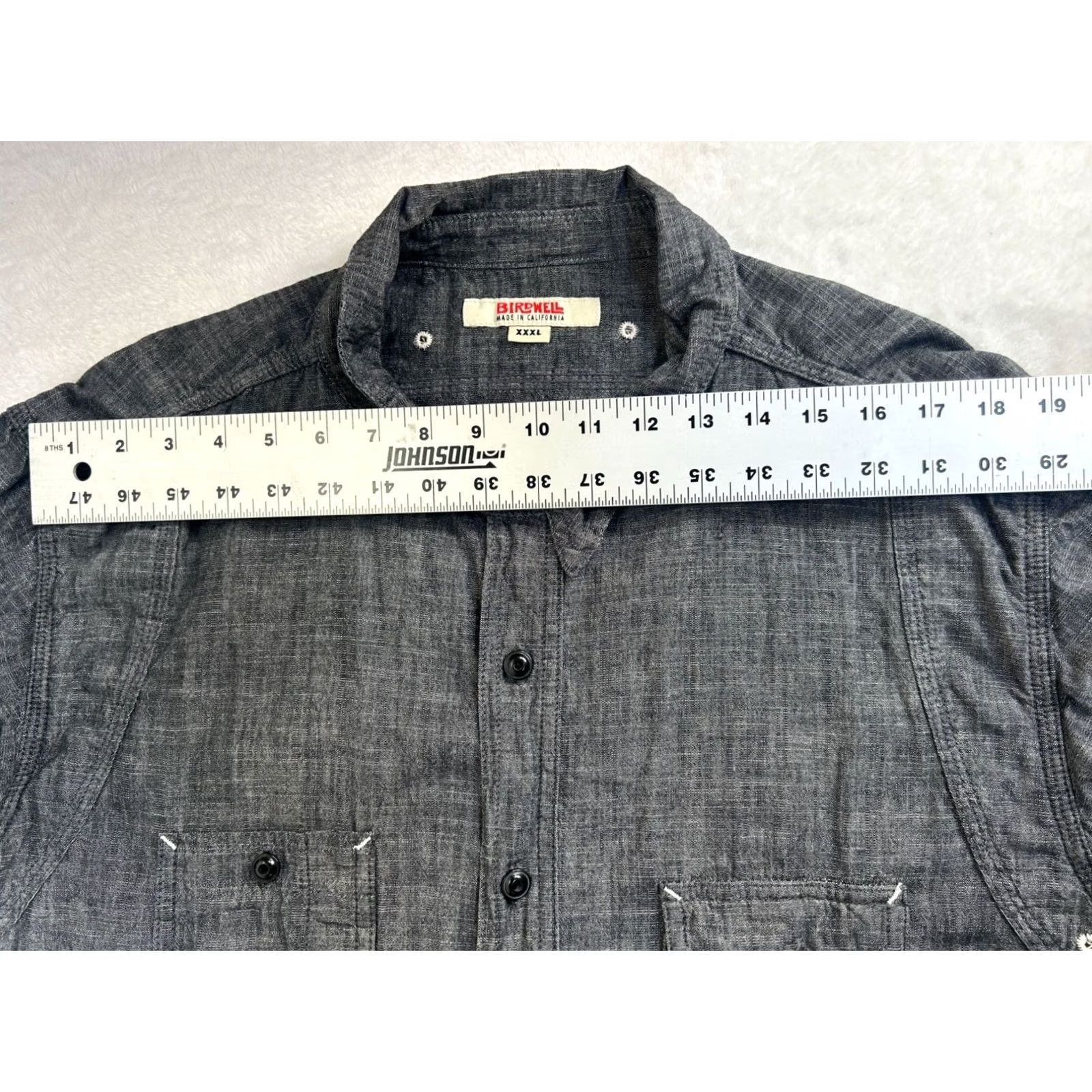 Vintage Birdwell Mens Chambray Button-Up Shirt XXL Gray Long Sleeve Casual Lightweight Shirt Mens XXXL Gray Chambray Button-Up, Pockets Size US XXL / EU 58 / 5 - 6 Thumbnail