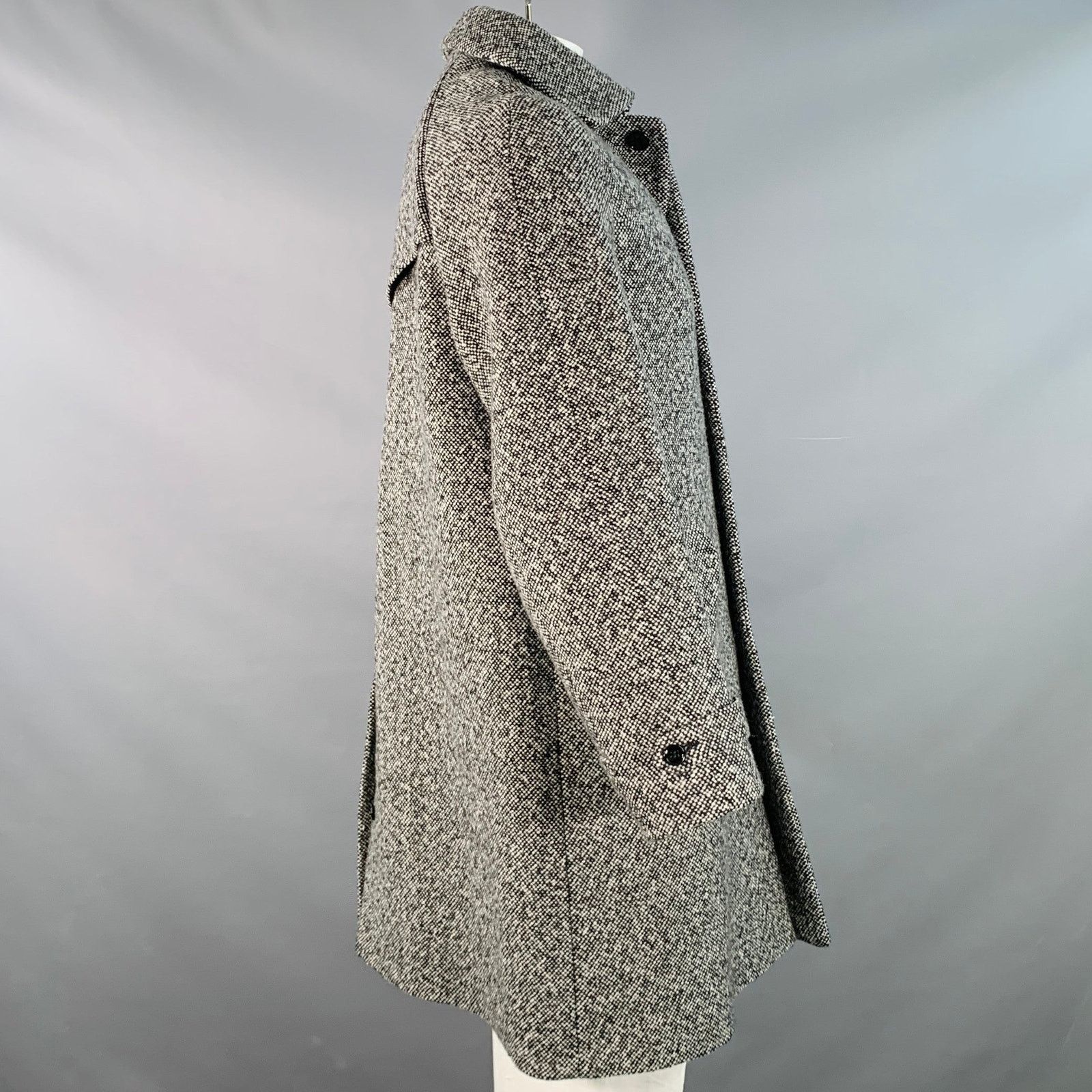 Carven CARVEN Grey Black Tweed Wool Single Breasted Pockets Coat Size US XL / EU 56 / 4 - 3 Thumbnail