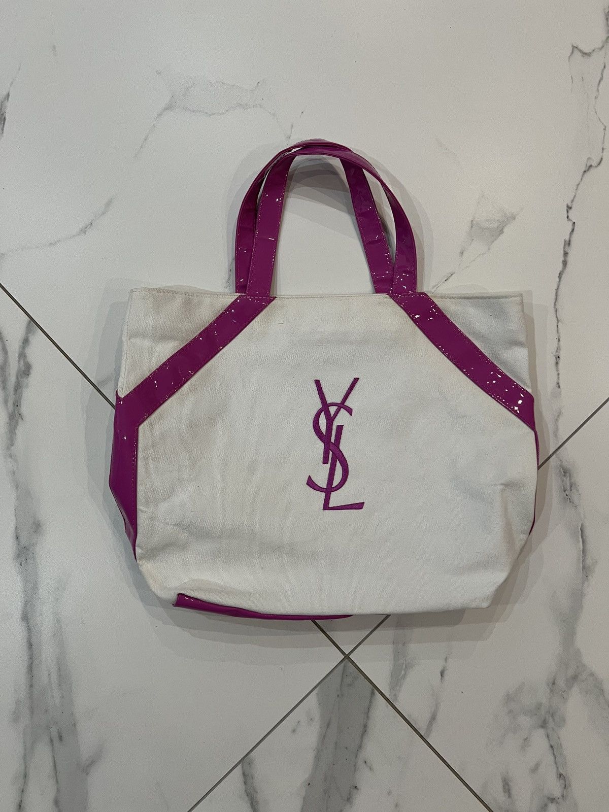 Vintage YVES Saint Laurent Black Tote Bag And Handle in Pink, Men's