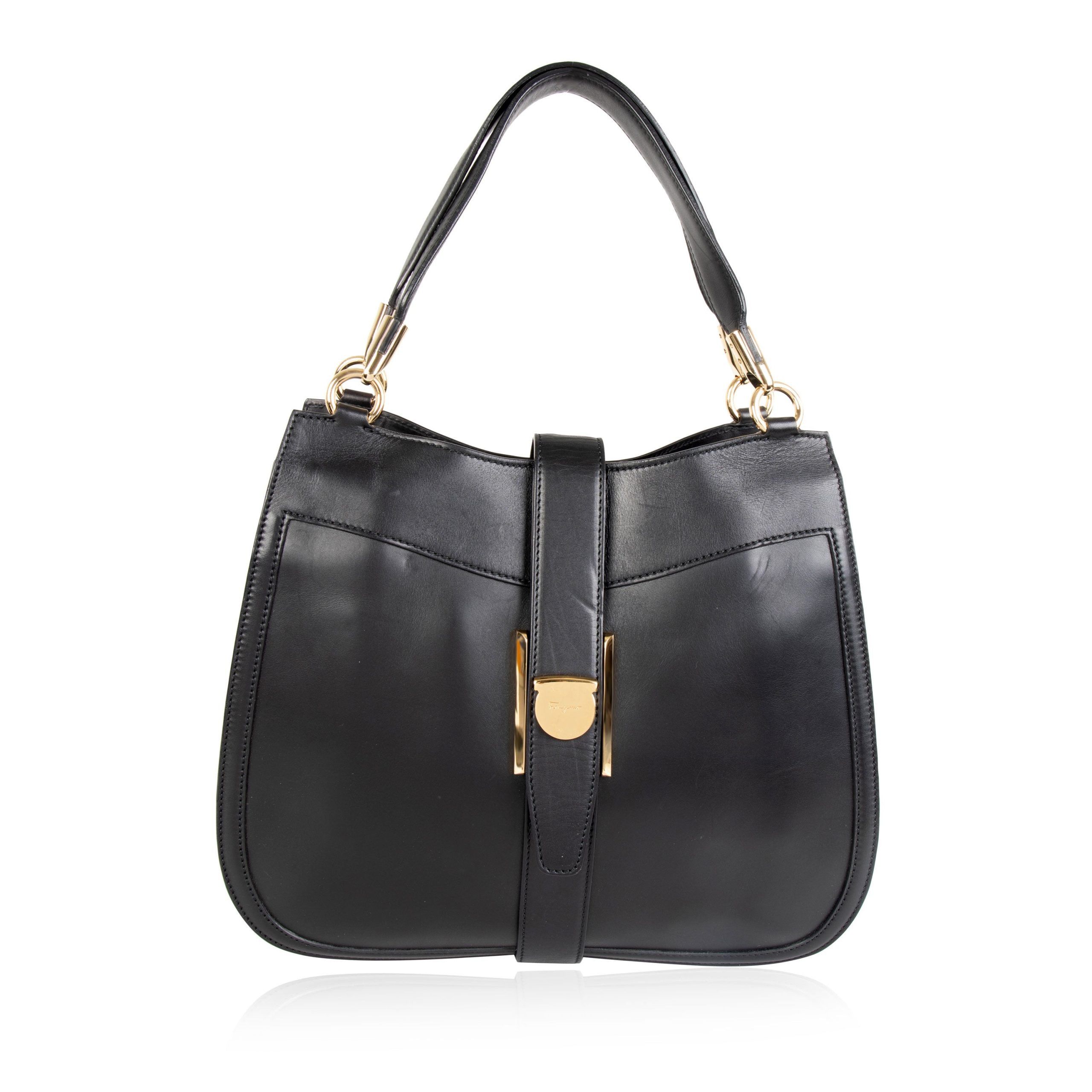 image of Salvatore Ferragamo Black Leather Enny Hobo Bag, Women's