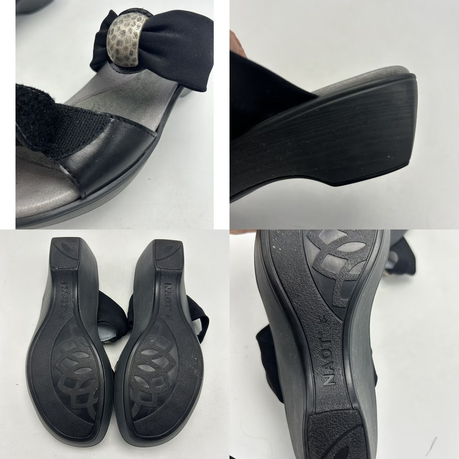 Vintage Naot Sandals Womens 5 Pinotage Wedge Black Leather 36 Adjustable 2" Read Size US 5.5 / IT 35.5 - 8 Thumbnail
